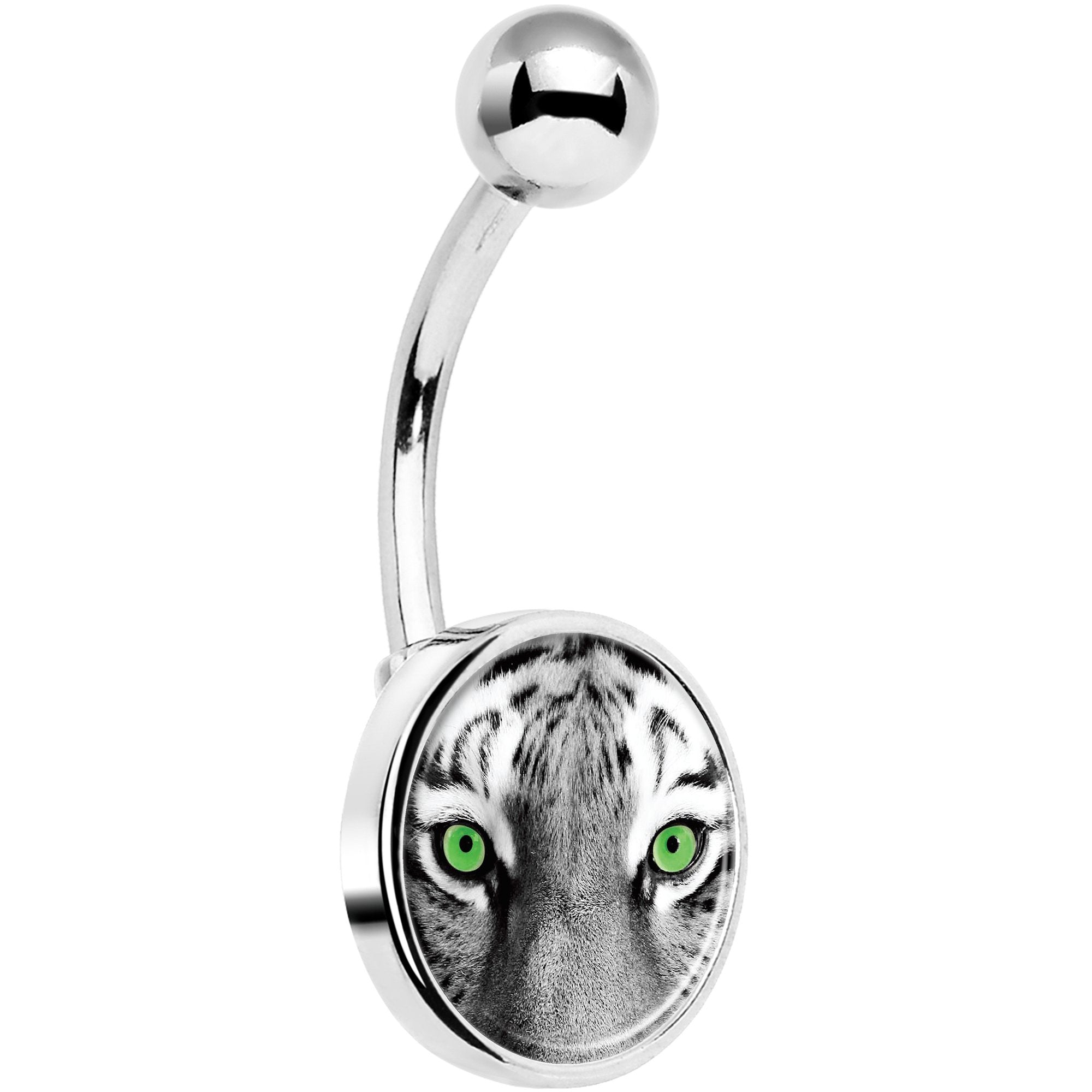 Black White Tiger Eyes Hypoallergenic Stainless Steel Belly Ring