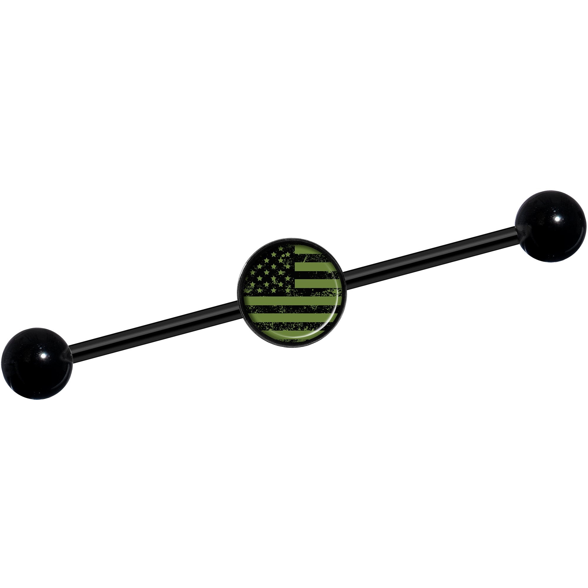 14G Green American Flag Black Industrial Barbell 37mm