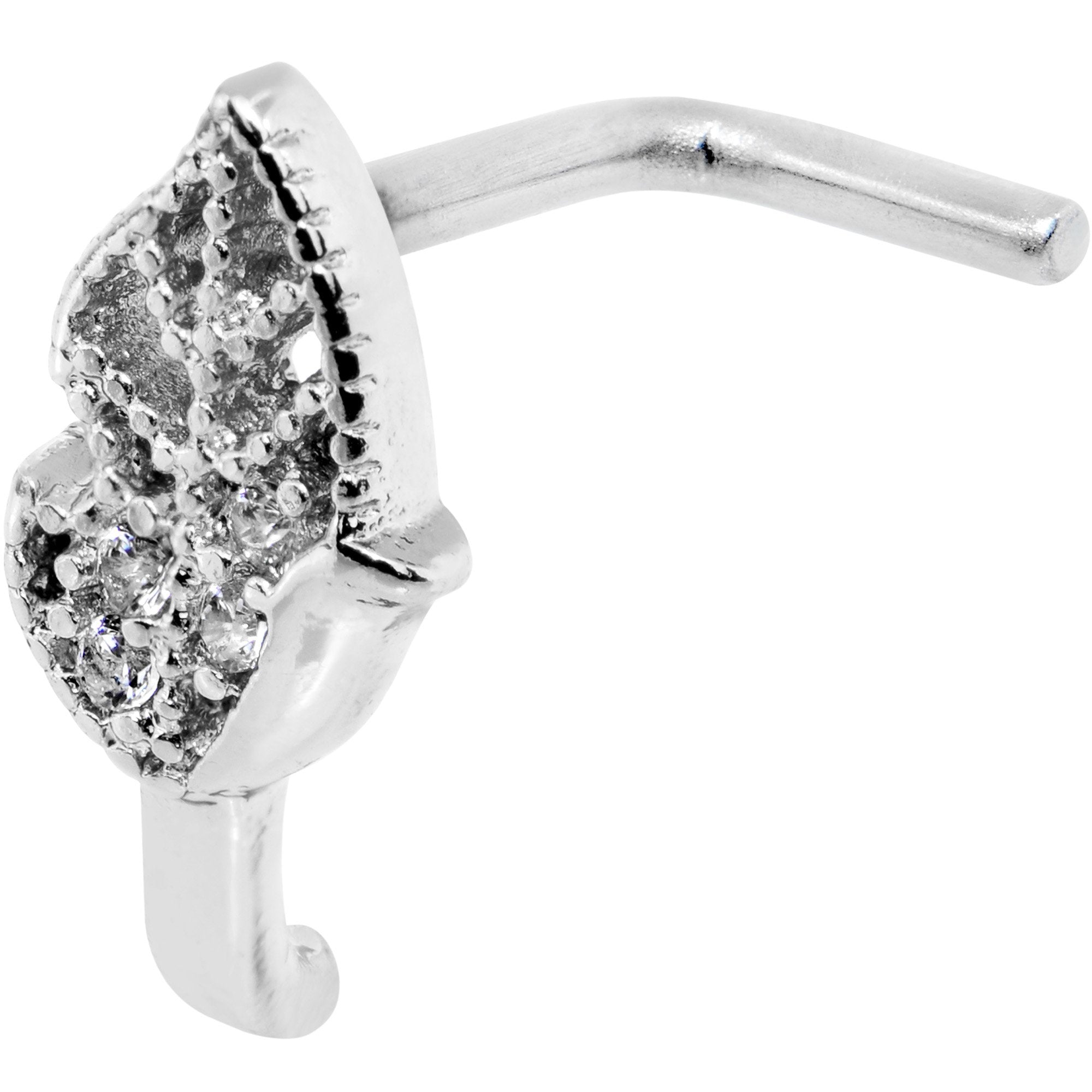 20G Clear CZ Leaf Faux Hoop L Shaped Nose Ring