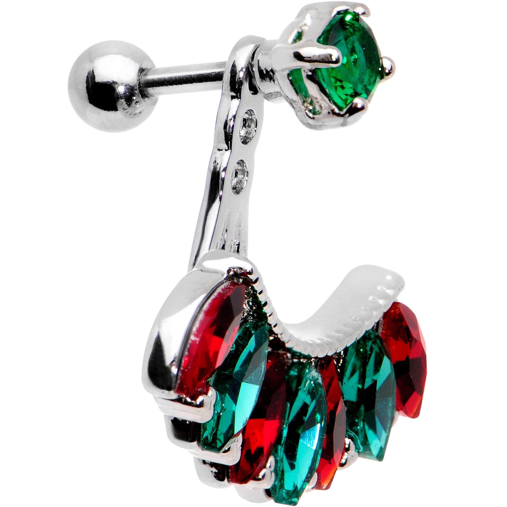 1/4 Red Green Gem Holiday Fan Dangle Cartilage Tragus Piercing