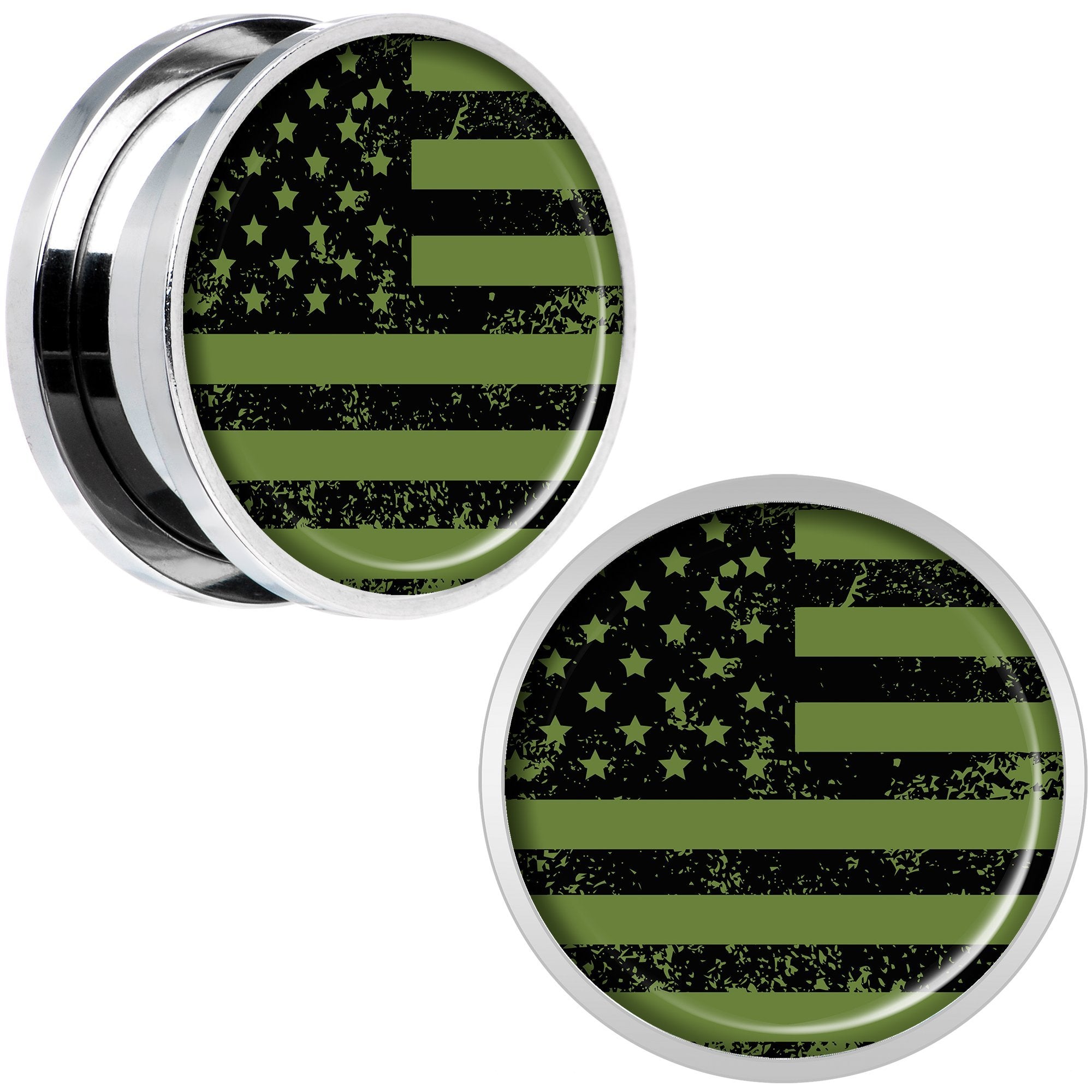 Green American Flag Steel Screw Fit Plug Set 5mm to 20mm