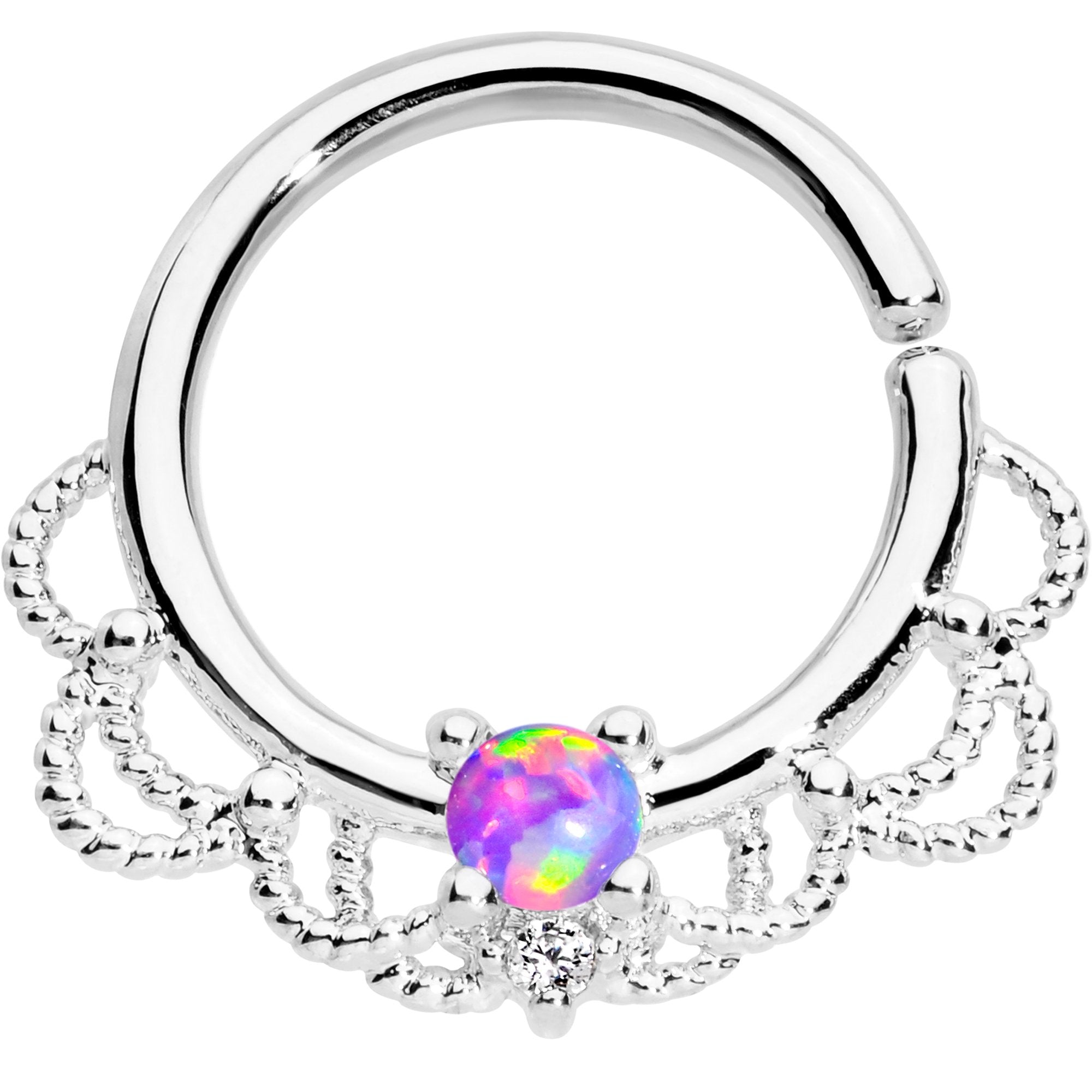16G 5/16 Purple Faux Opal Platinum Plated Seamless Circular Ring