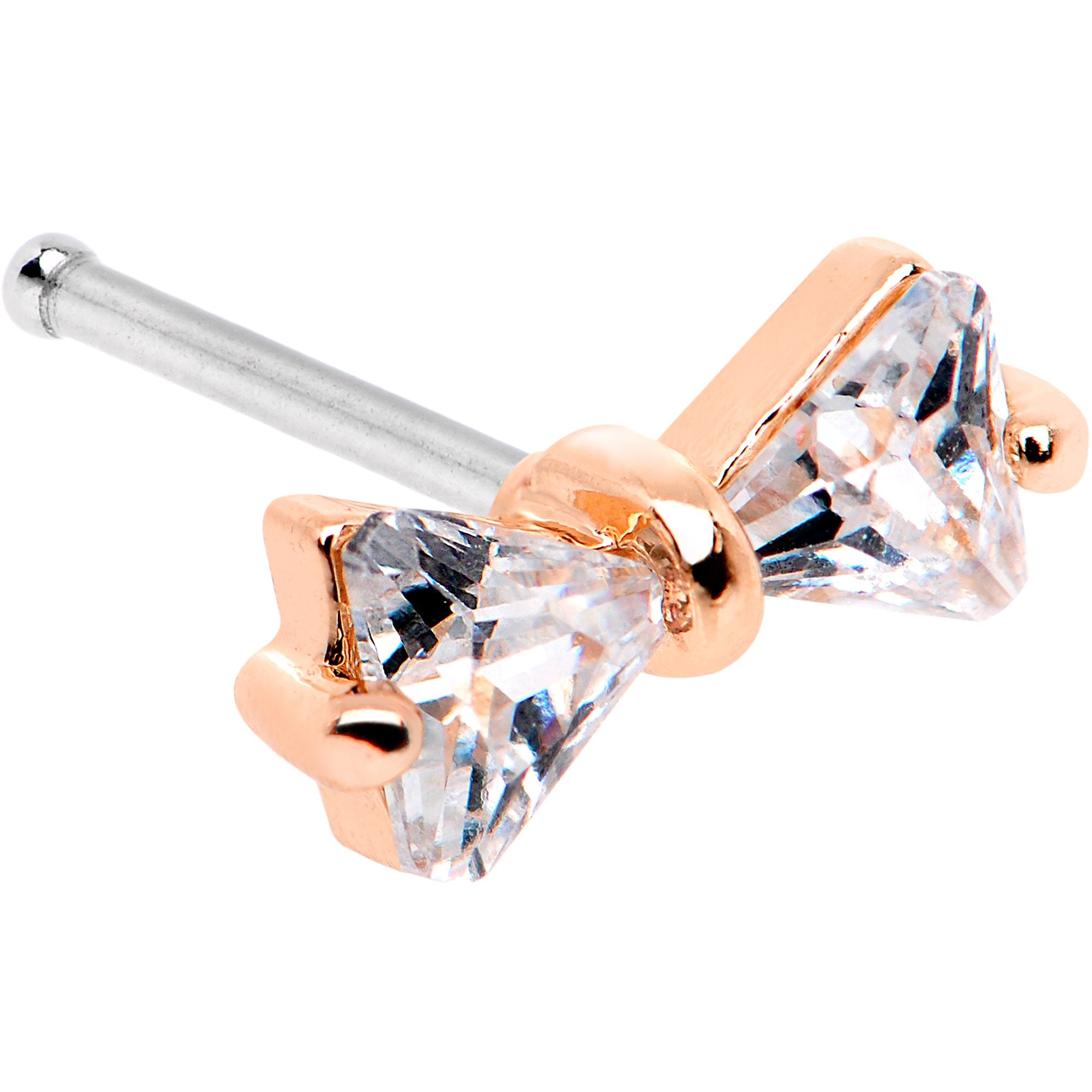 20G 1/4 Clear CZ Gem Rose Gold Tone Bow Tie Formal Nose Bone