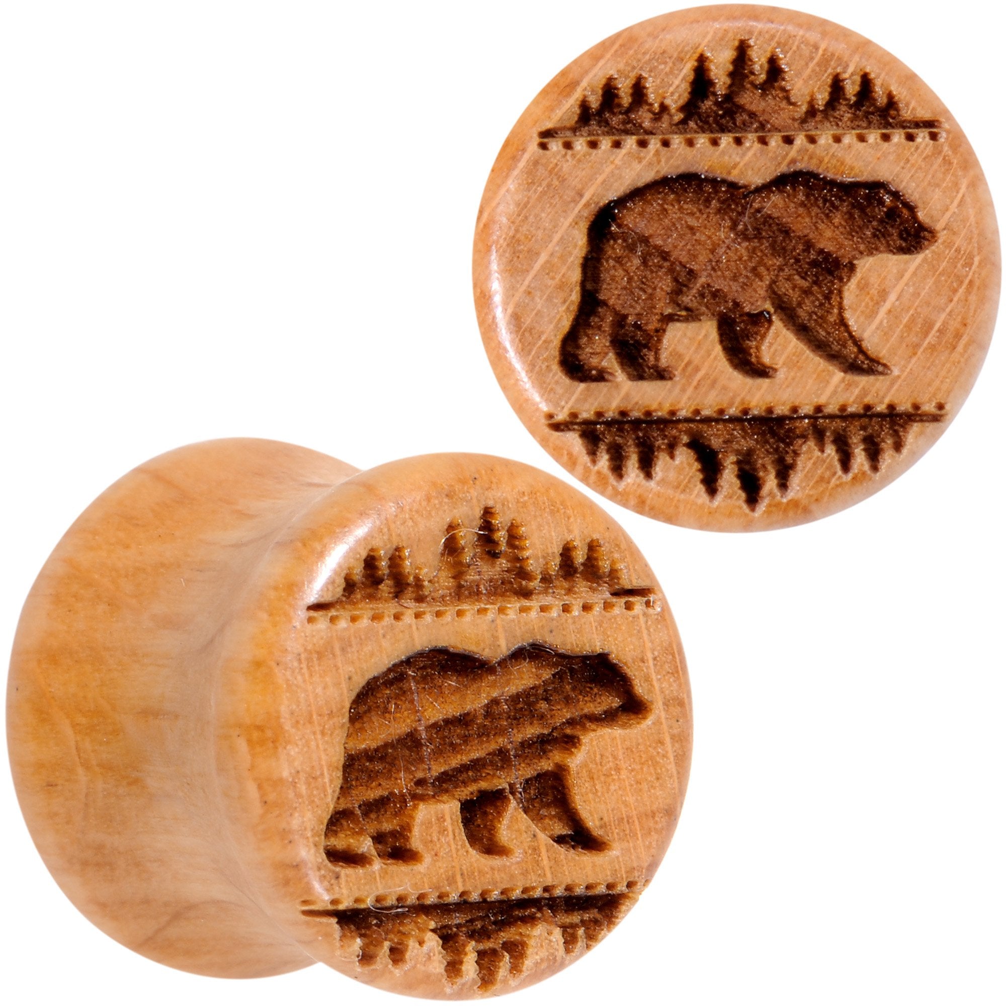 Organic Beechwood Holiday Bear in the Woods Saddle Plug Set Sizes 8mm to 20mm