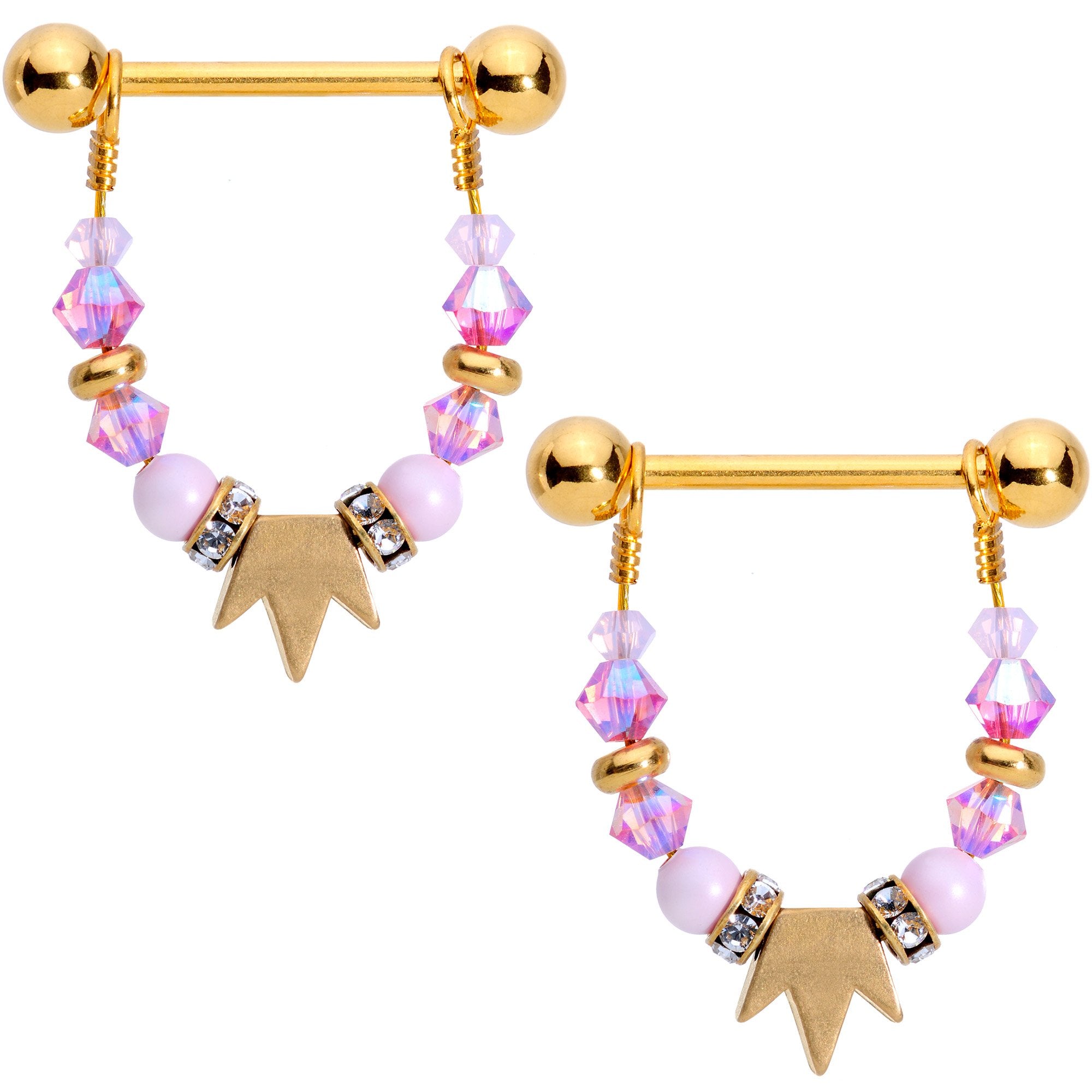 Handmade Crown Dangle Nipple Ring Created with Crystals