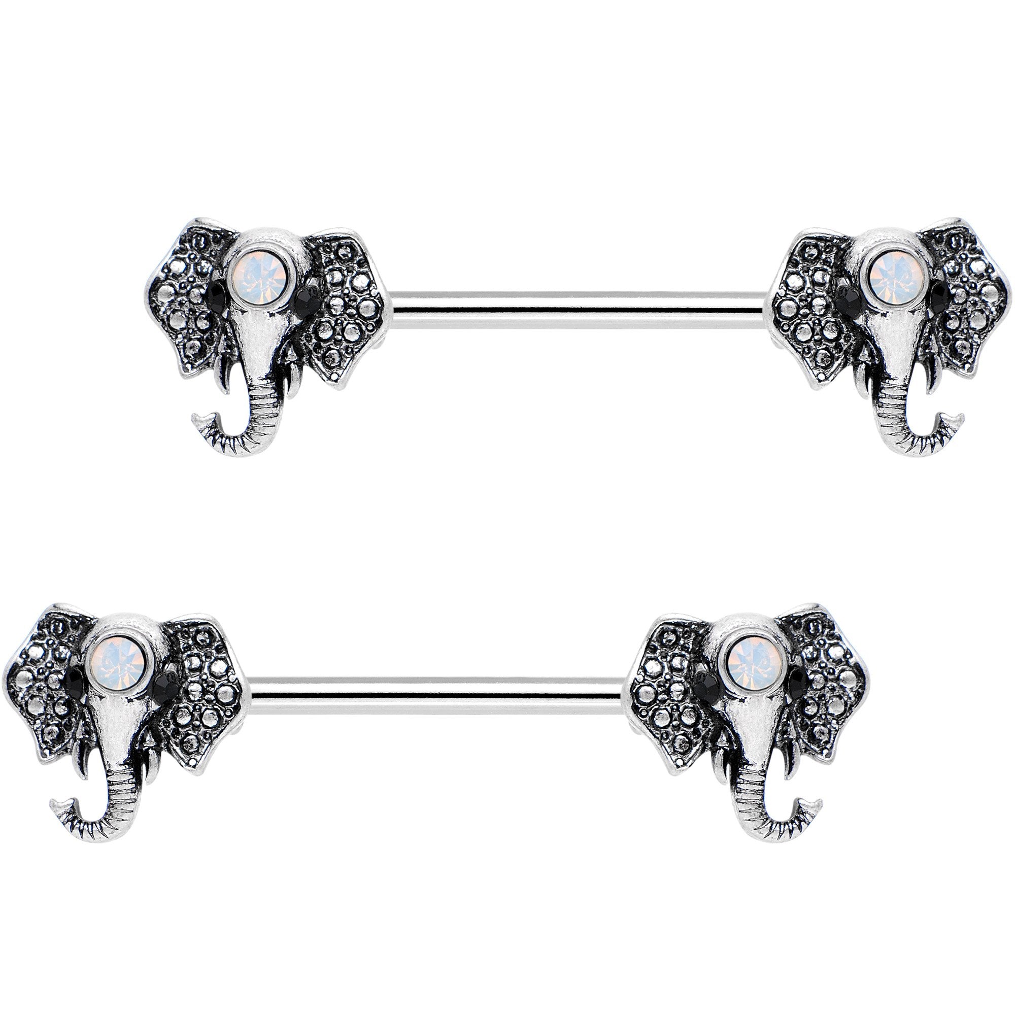 9/16 White Gem Third Eye of the Elephant Barbell Nipple Ring Set
