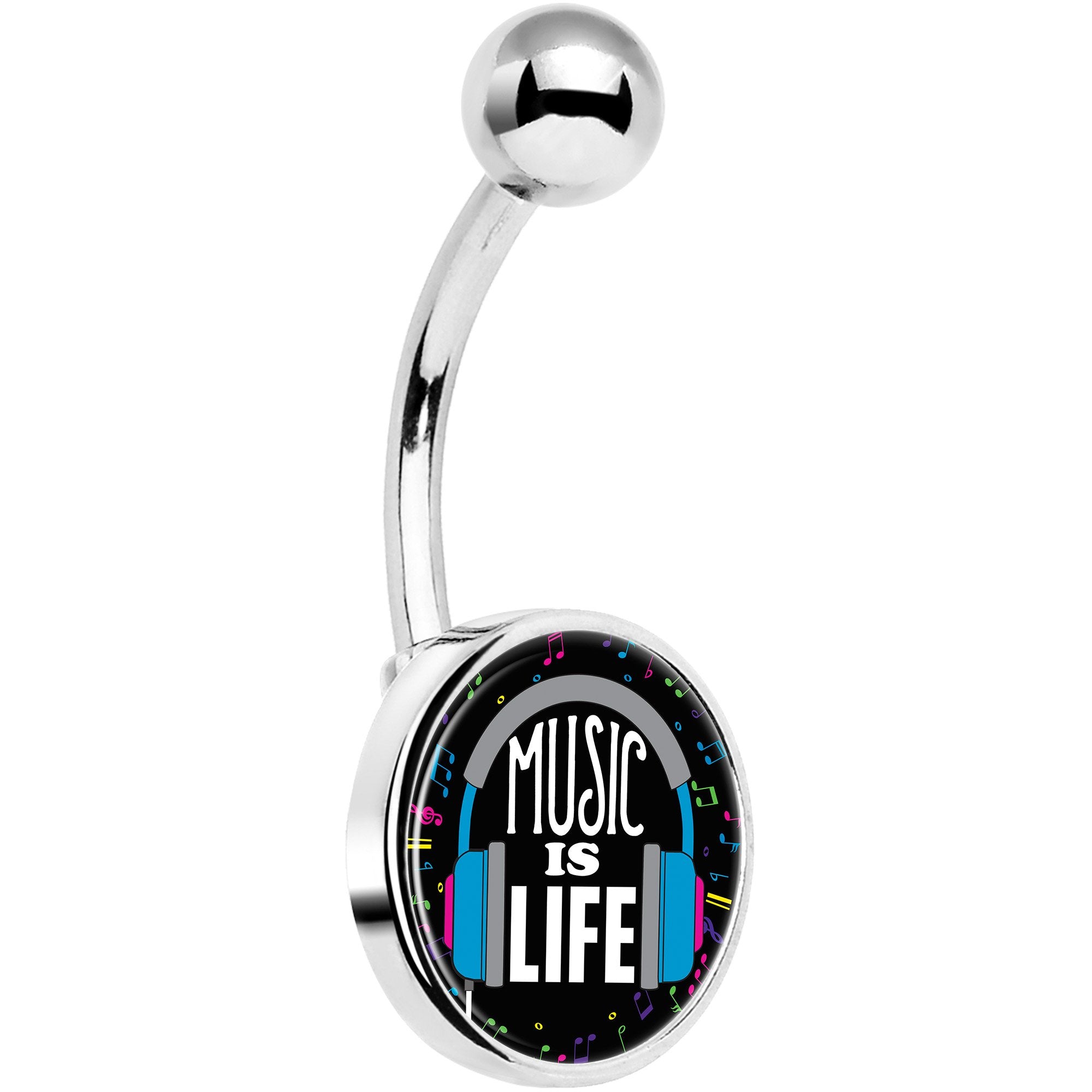 Music is Life Headphones Hypoallergenic Stainless Steel Belly Ring