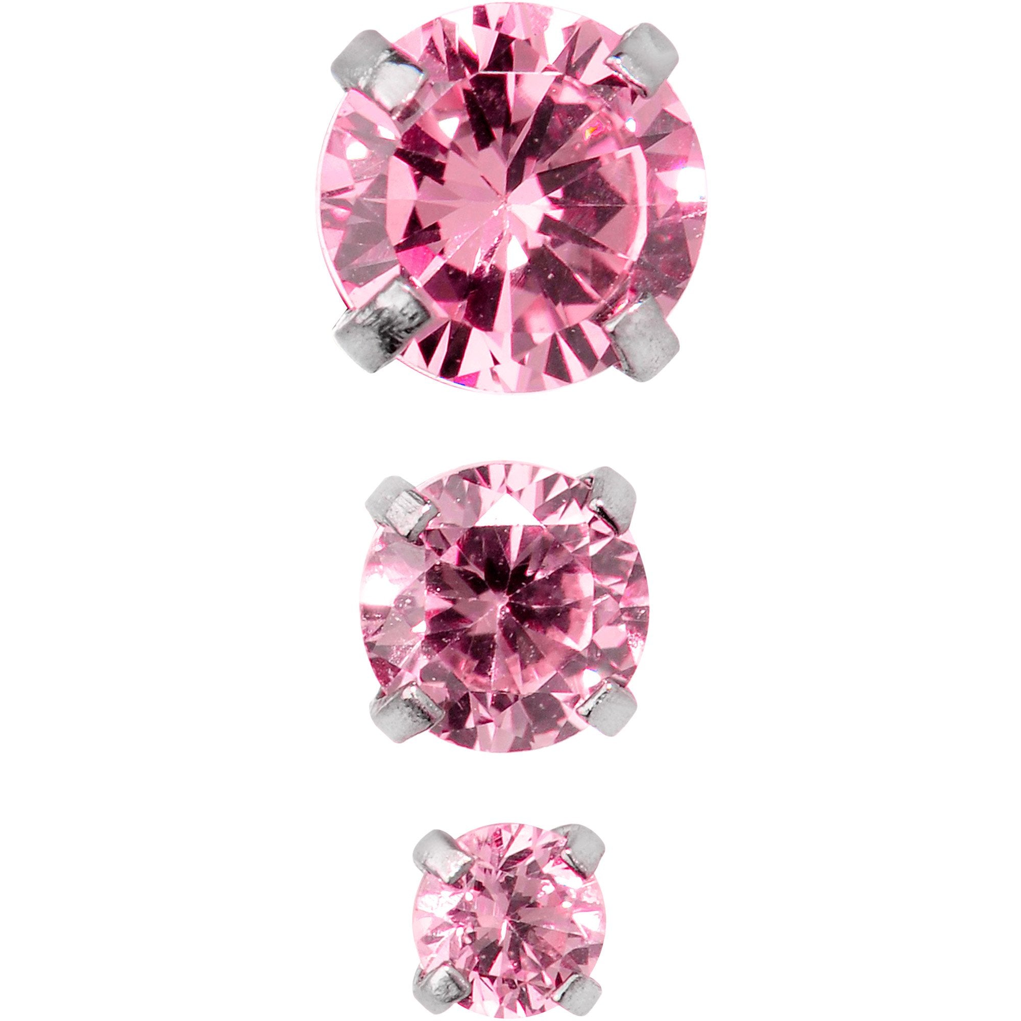 18G 1/4 Pink CZ Gem Tragus Cartilage Earring 3 Pack Set