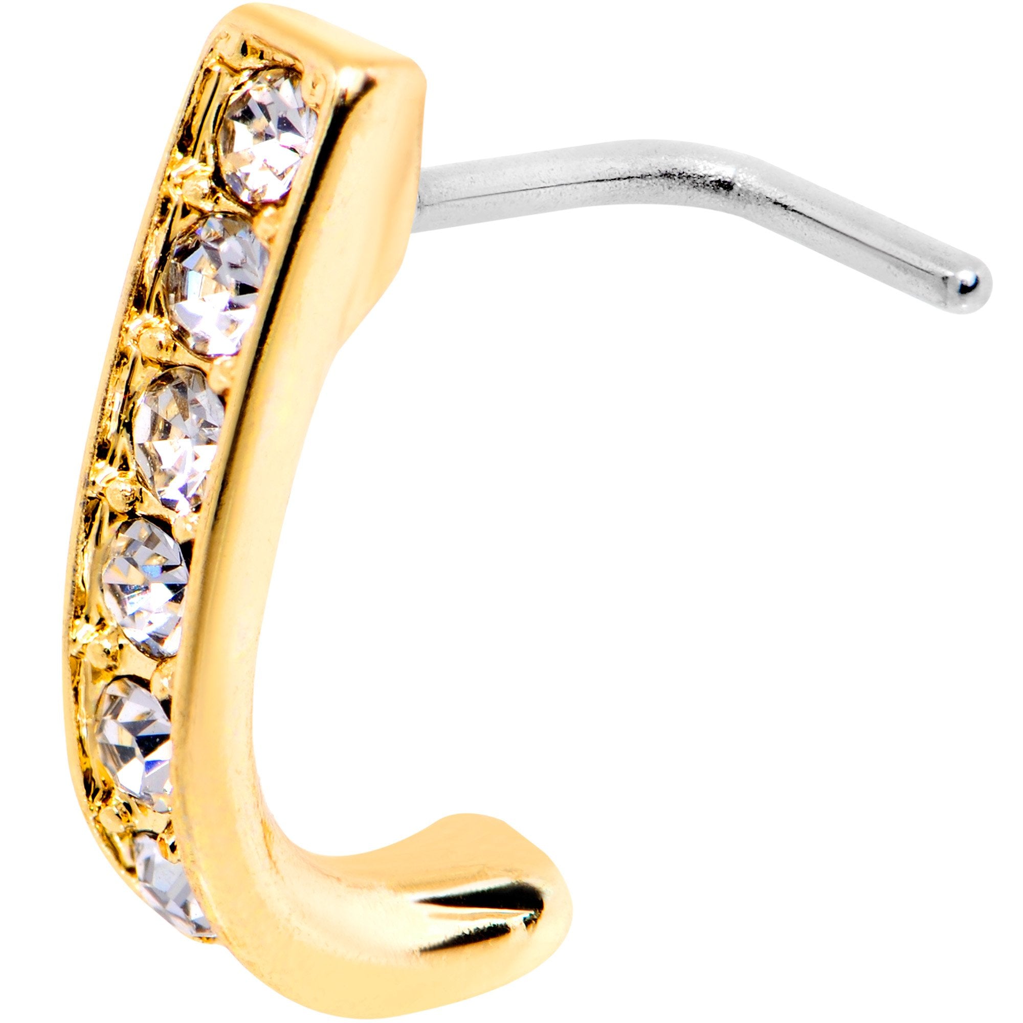 20G Clear CZ Sleek Gold Tone Faux Hoop L Shaped Nose Ring