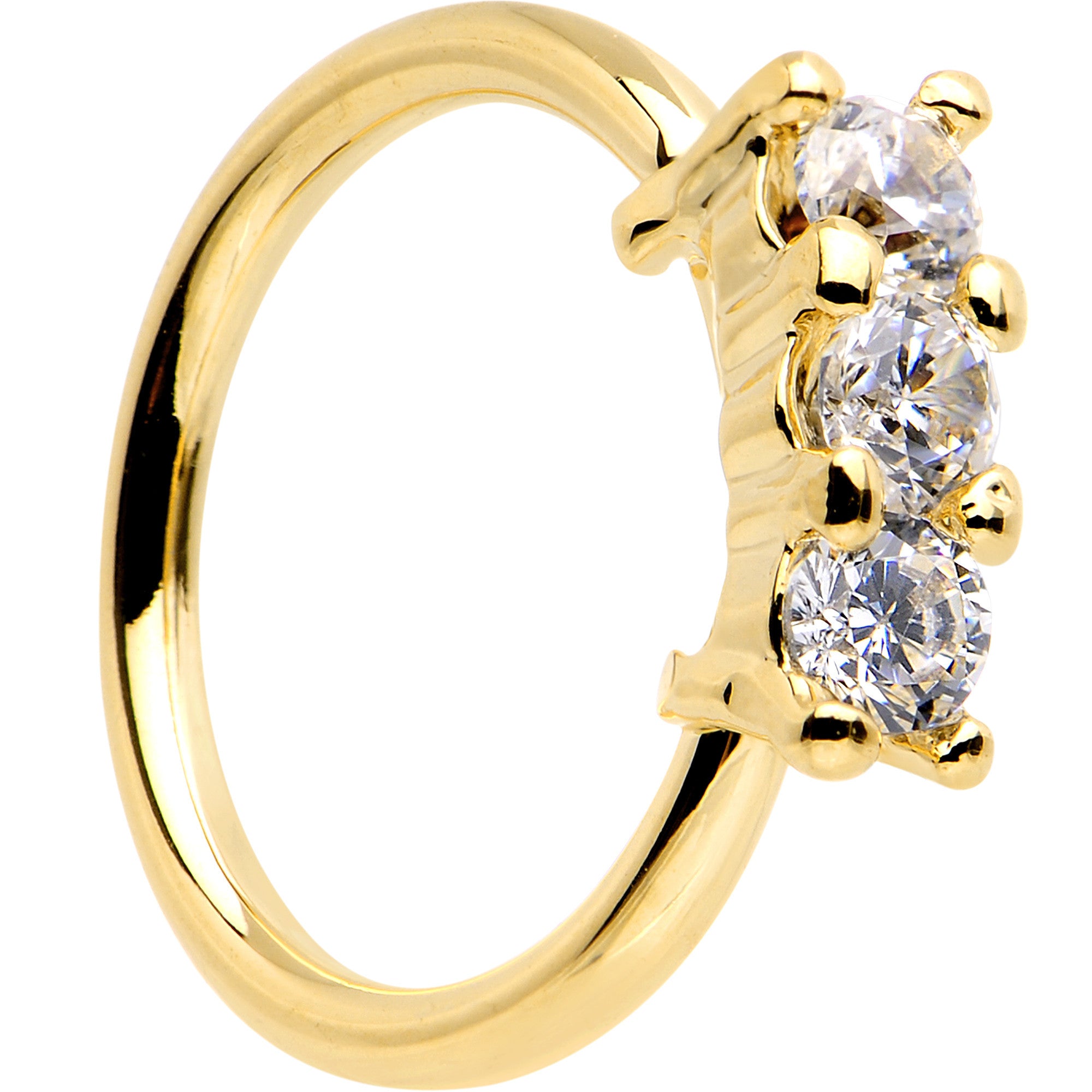 18G Clear CZ Trio Gold IP Annealed Seamless Circular Ring
