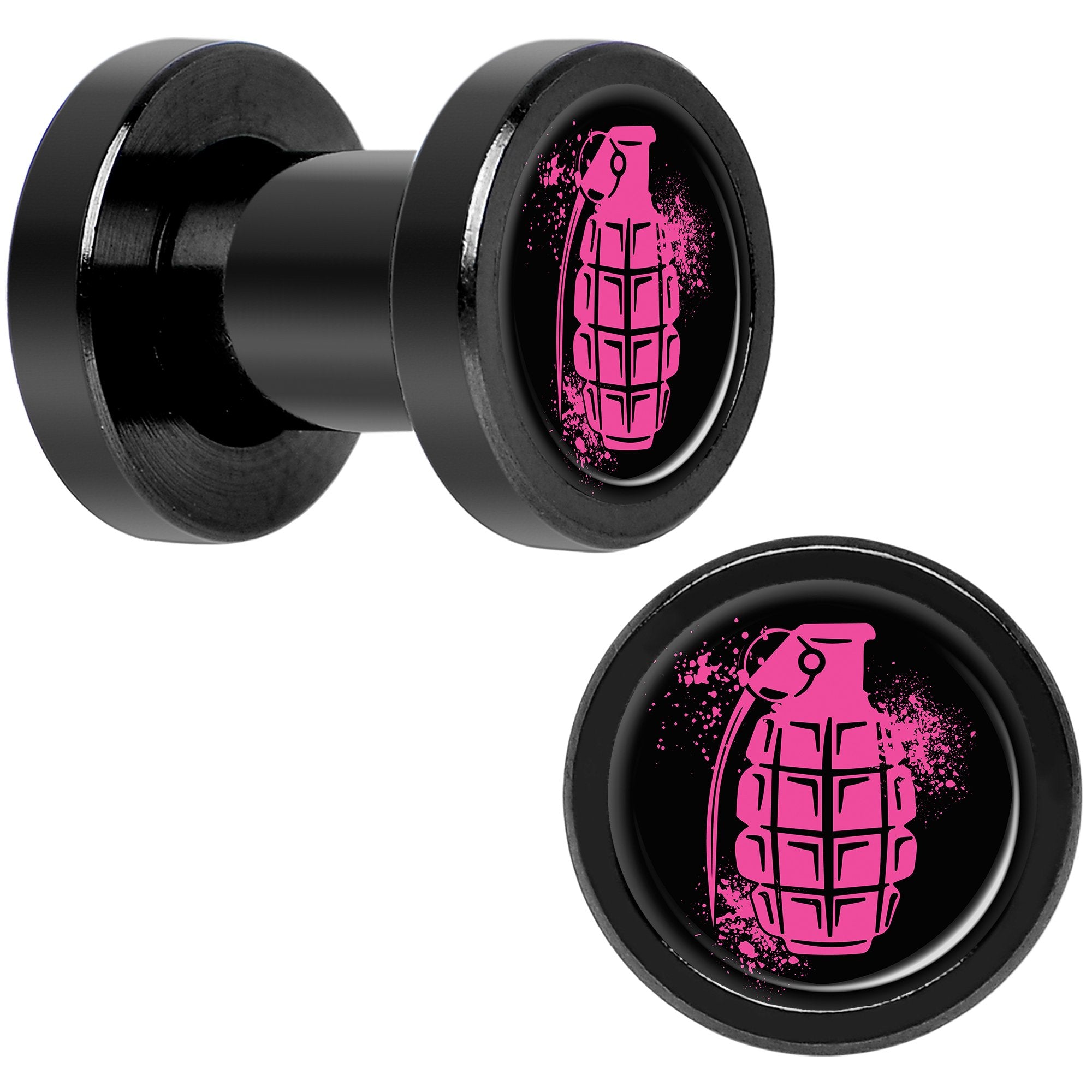 Pink Grenade Black Anodized Screw Fit Plug Set 4G