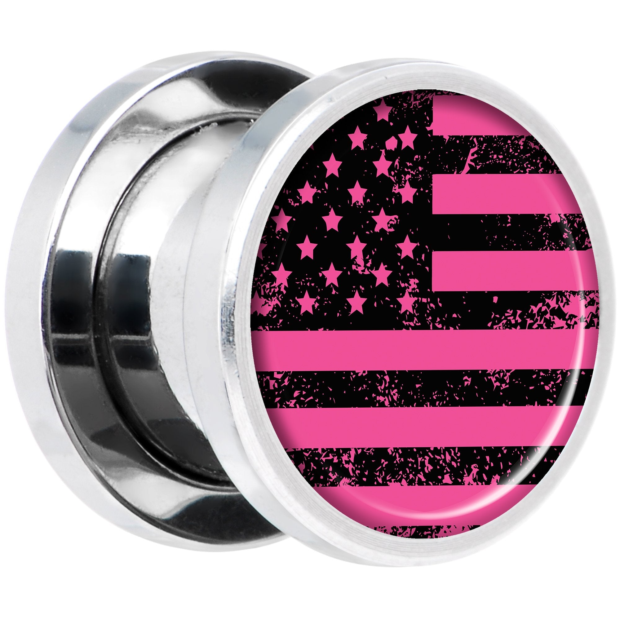 Pink American Flag Steel Screw Fit Plug Set 00G