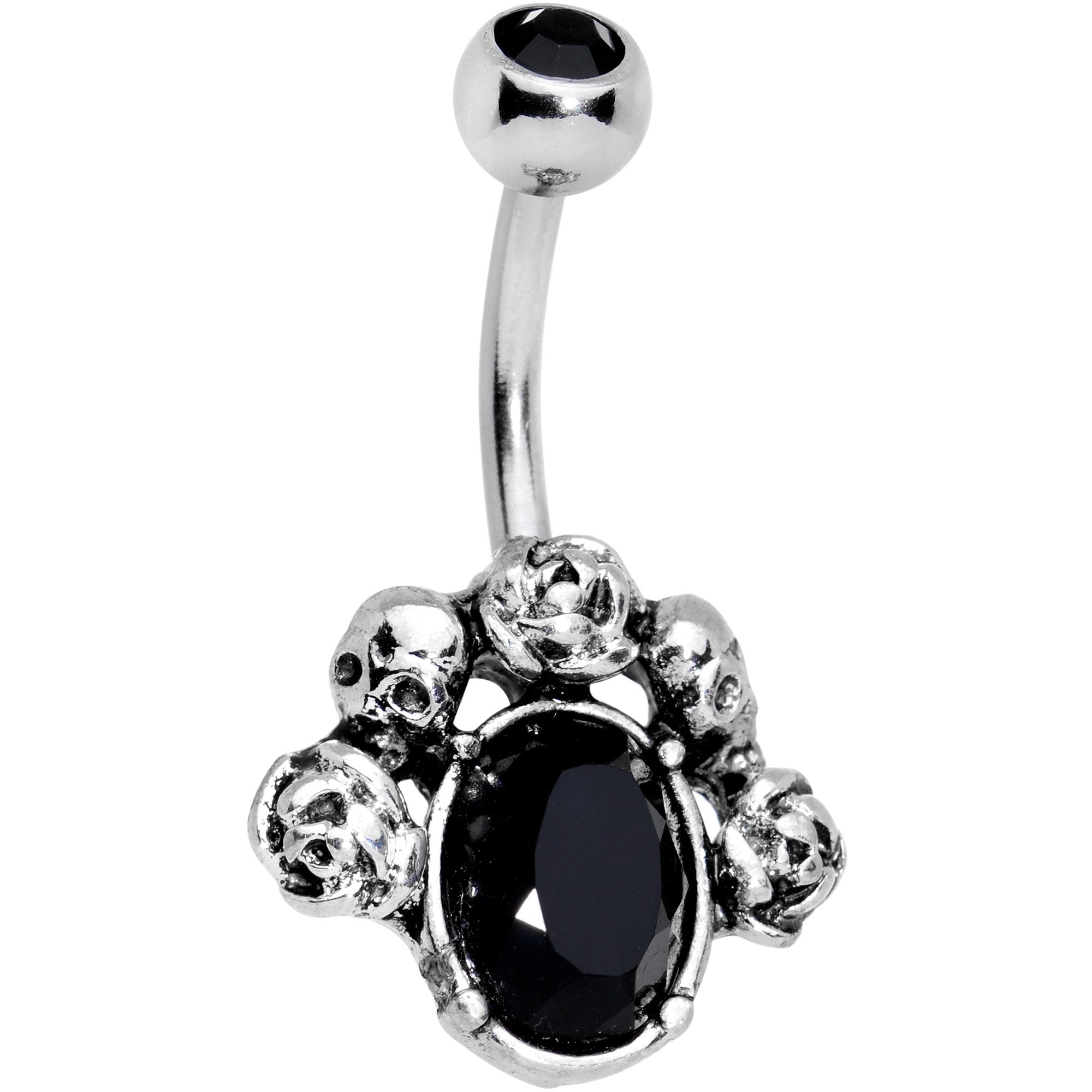 Black Gem Skulls on Skulls Halloween Belly Ring