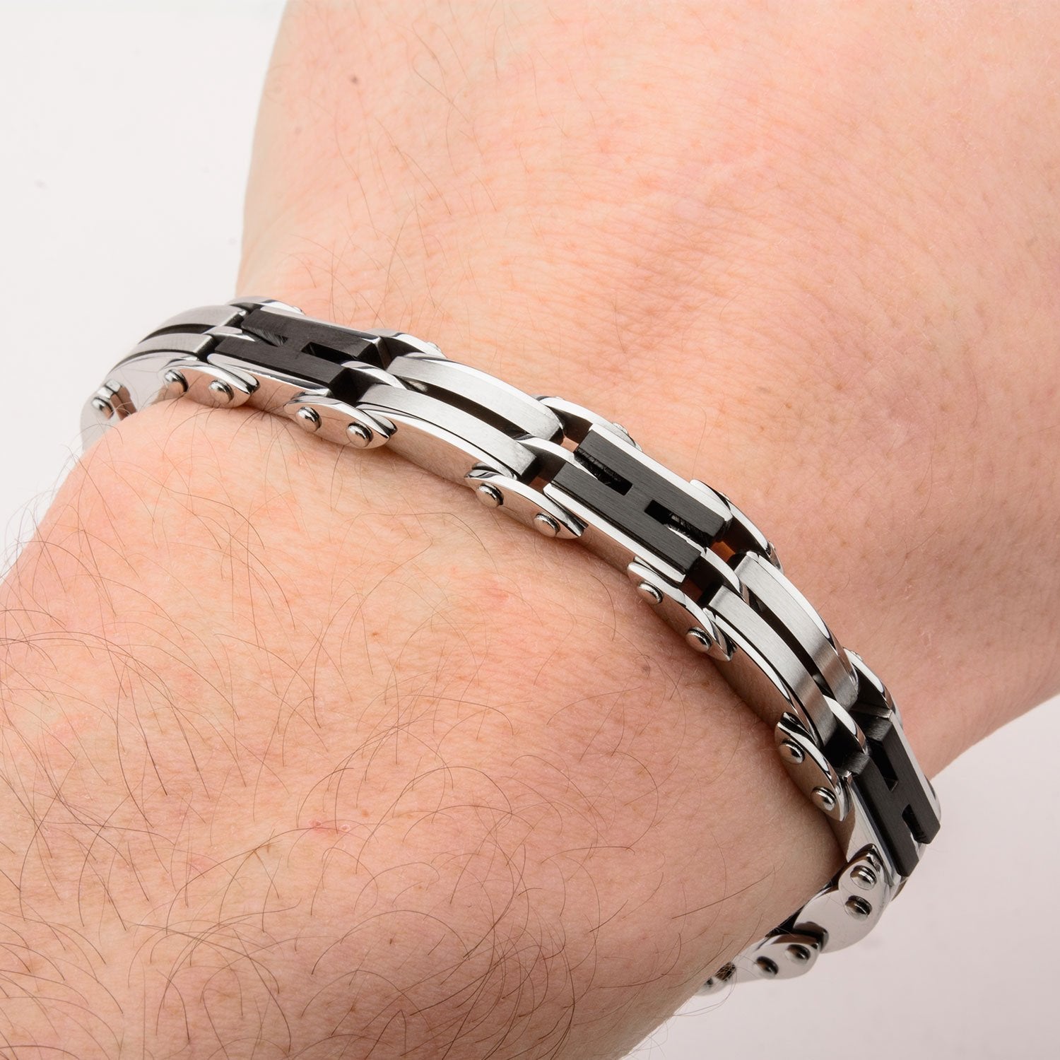 Mens Stainless Steel Black IP H Link Reversible 5mm Bracelet