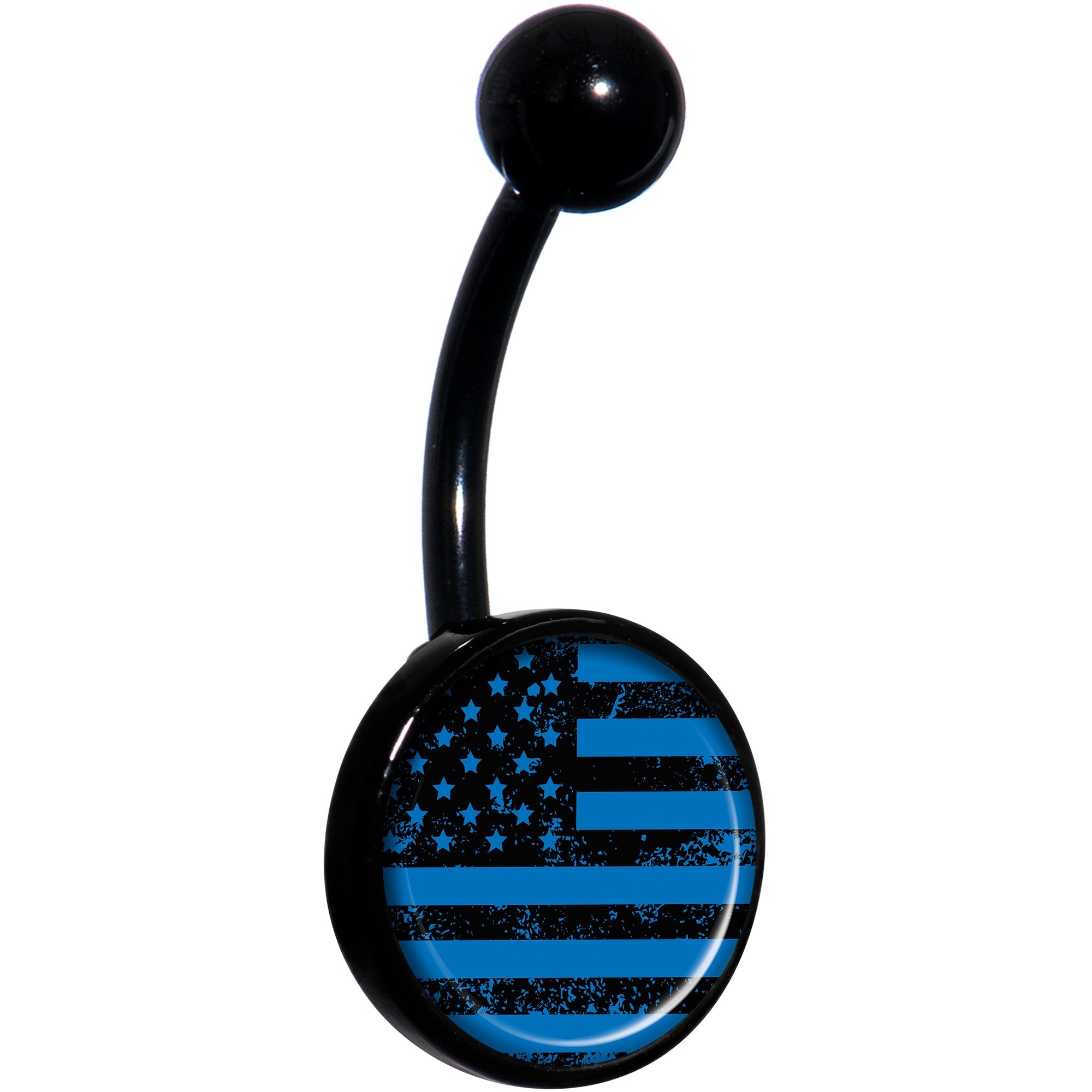 Blue American Flag Black Hypoallergenic Stainless Steel Belly Ring