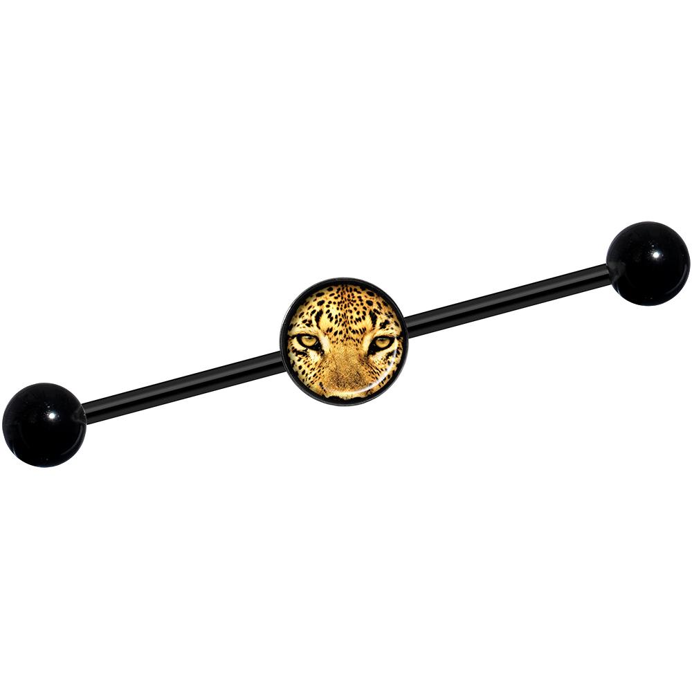 14G Full Color Leopard Eyes Black Industrial Barbell 37mm