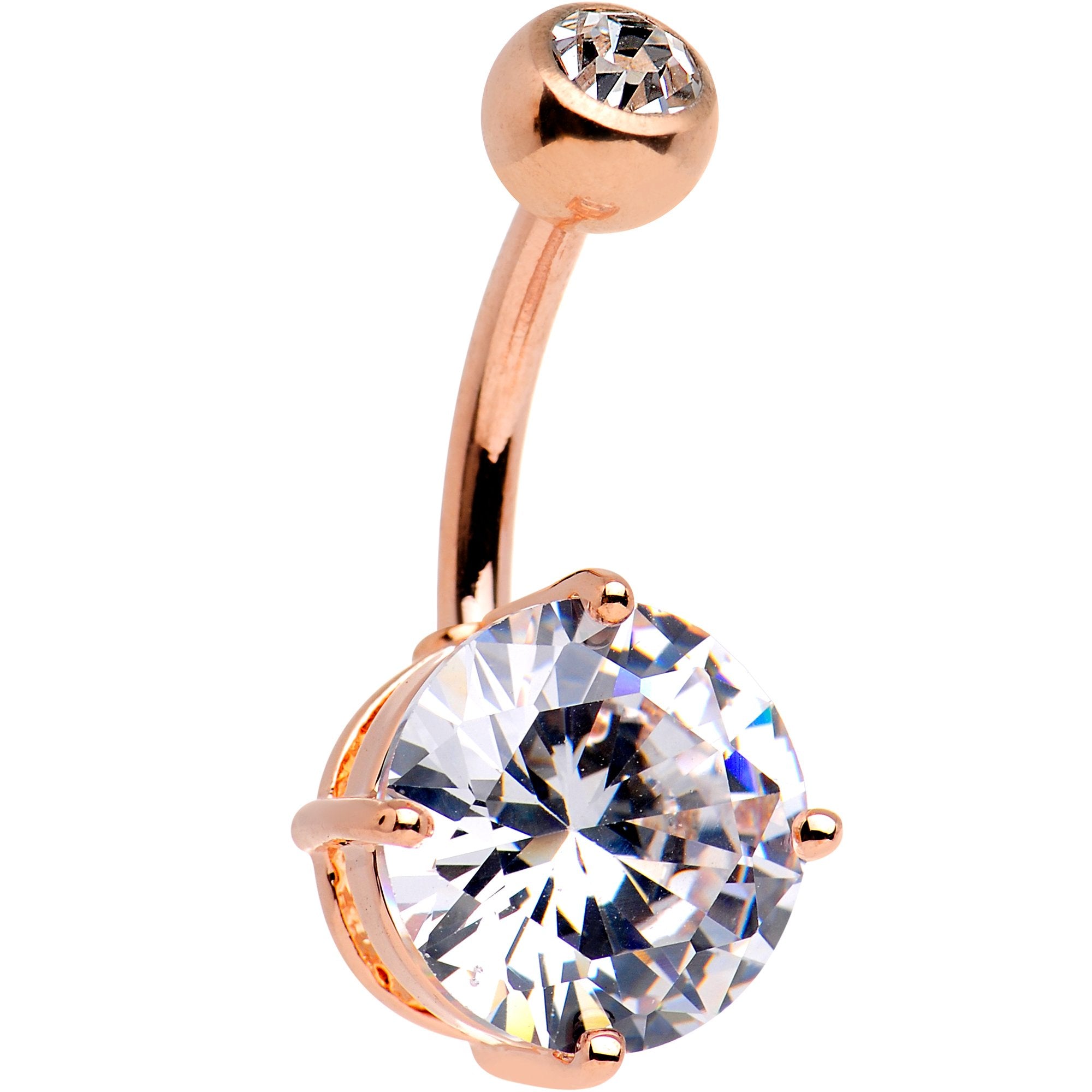 Large Clear CZ Gem 14k Rose Gold Plated Steel Belly Ring