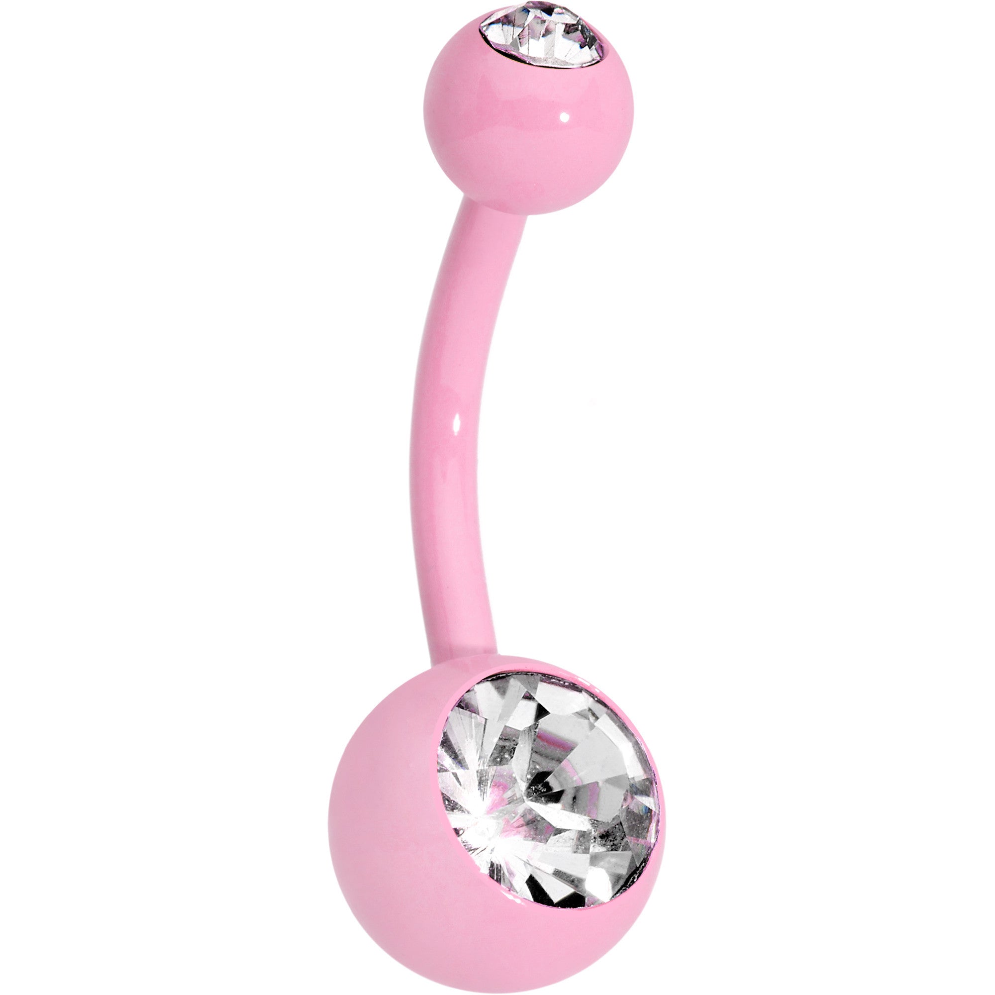 14G 3/8 Clear Gem Light Pink Acrylic Over Steel Belly Ring