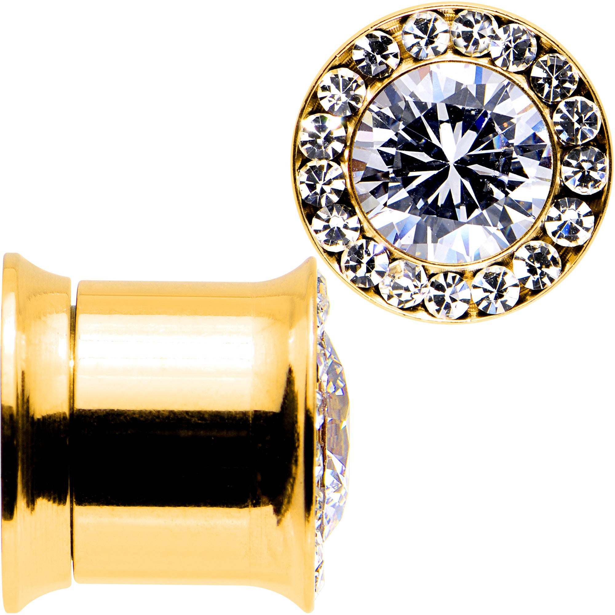 00G Clear CZ Gem Gold PVD Goddess of Glam Screw Fit Plug Set