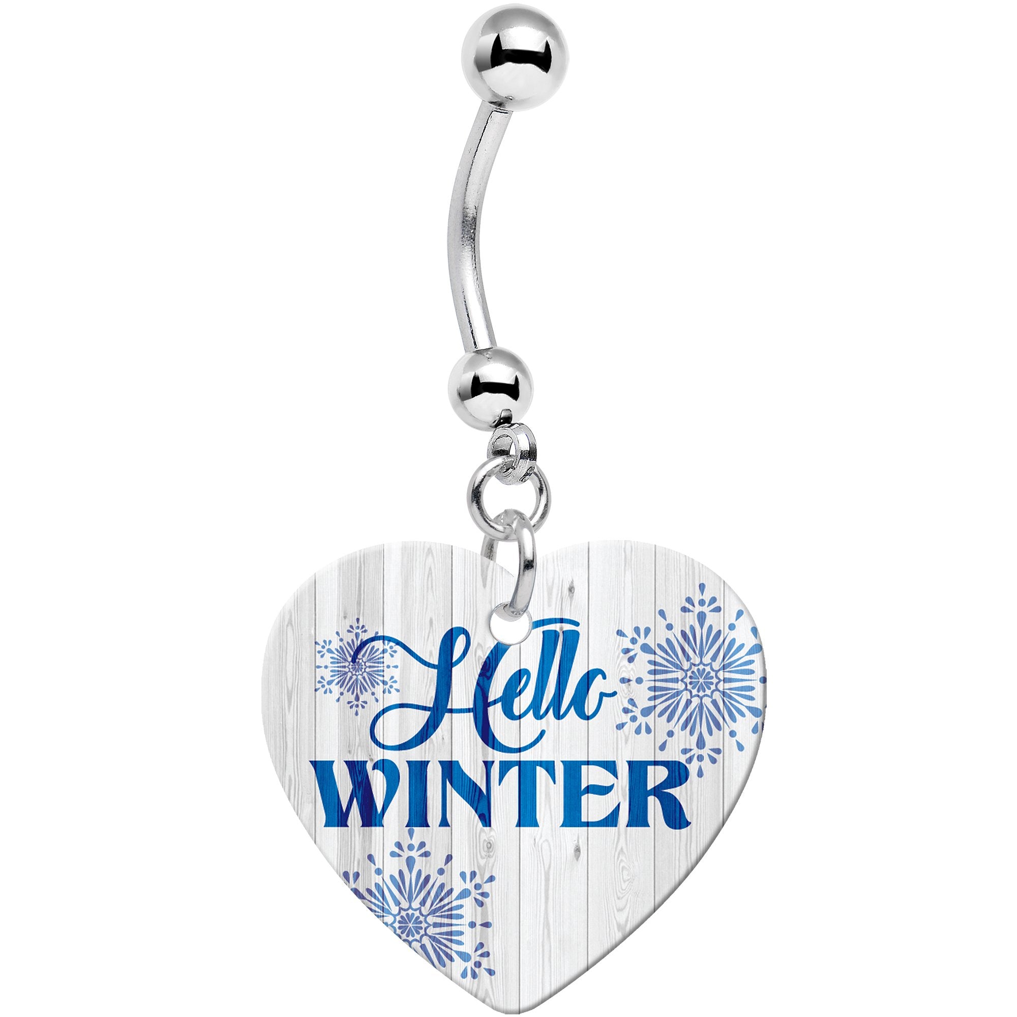 Hello Winter Snowflake Heart Dangle Hypoallergenic Stainless Steel Belly Ring