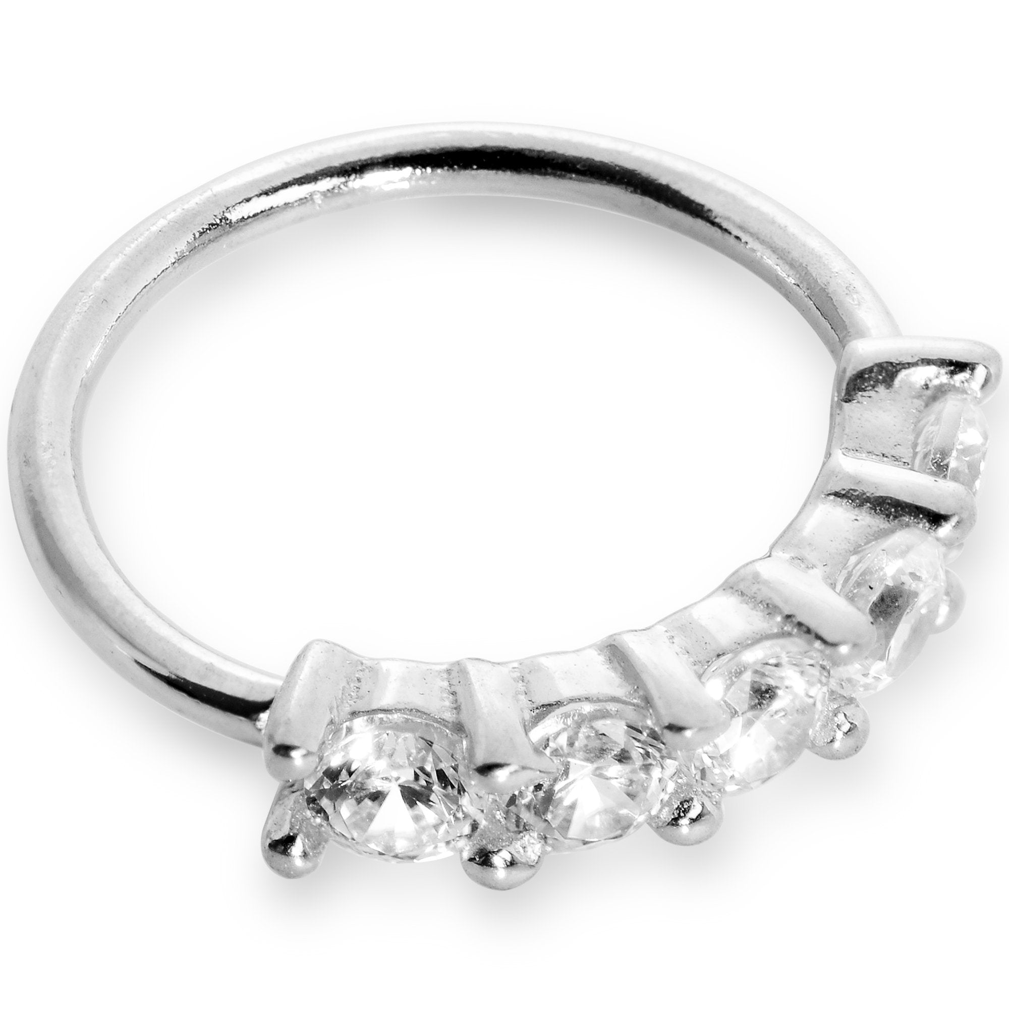 20G 1/4 Clear CZ Gem 14k White Gold Seamless Circular Ring