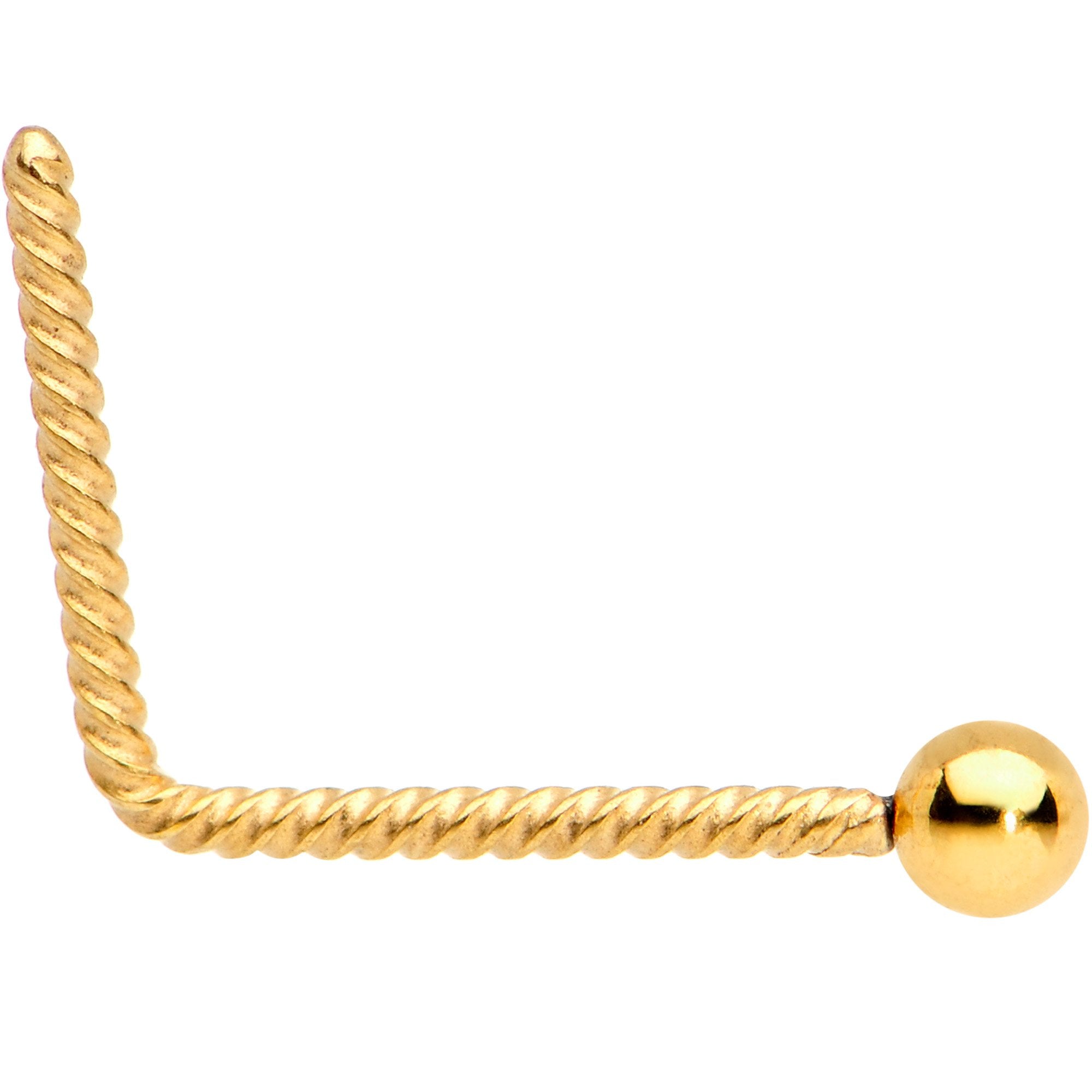 2mm Ball End Gold IP So Twisted L Shaped Nose Ring