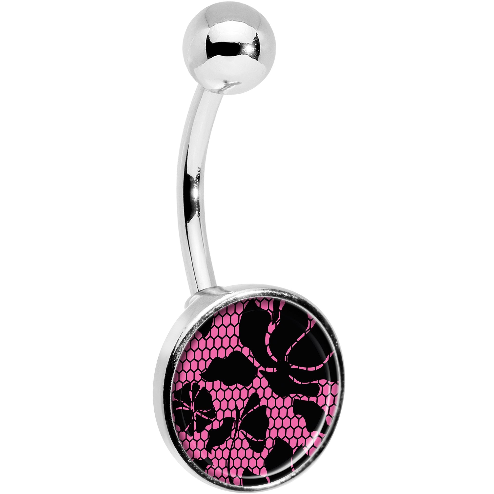 Pink Floral Lace Stainless Steel Belly Ring stylish jewelry