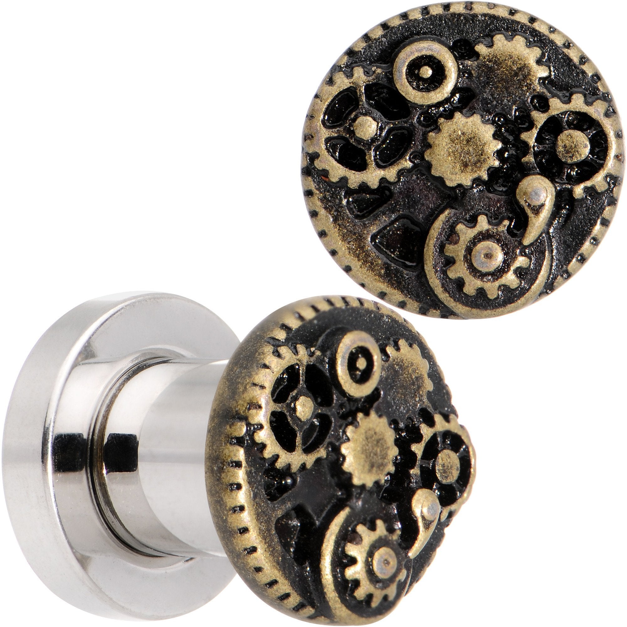Steampunk Gears and Gizmos Screw Fit Tunnel Plug Set 2G to 1 Inch
