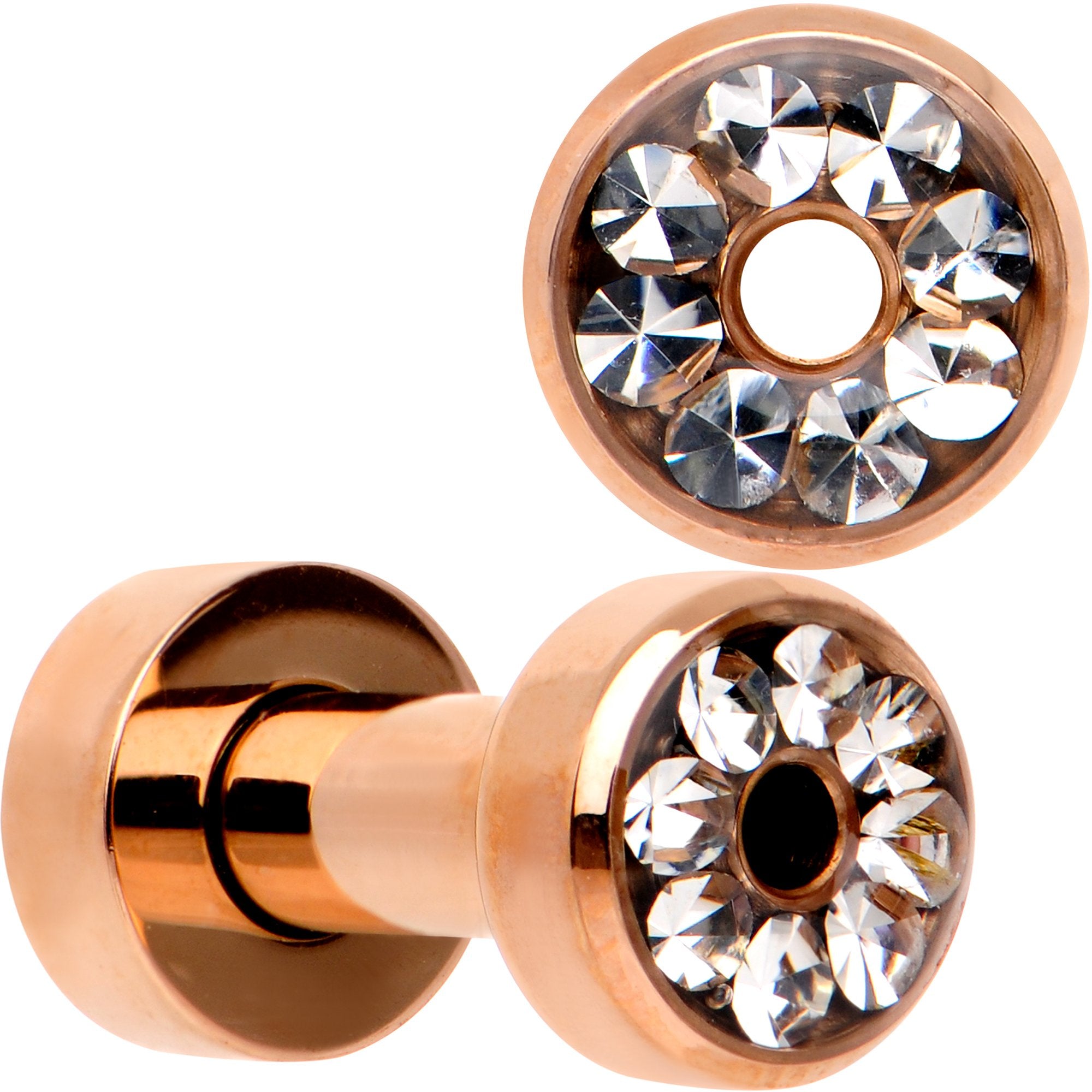 Clear CZ Gem Rose Gold PVD Bling Screw Fit Tunnel Plug Set 3mm to 16mm