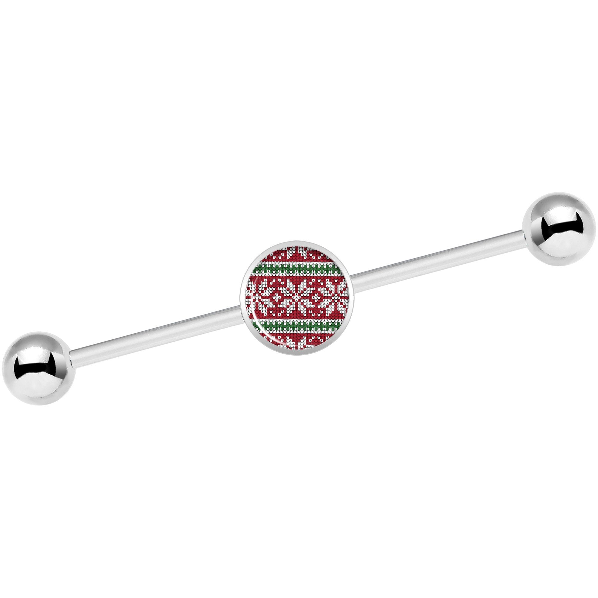 14G Red Green Christmas Sweater Industrial Barbell 37mm