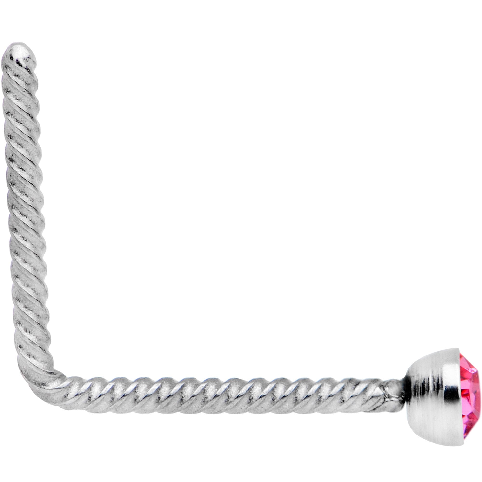 Pink 2mm Gem Inlay So Twisted L Shaped Nose Ring