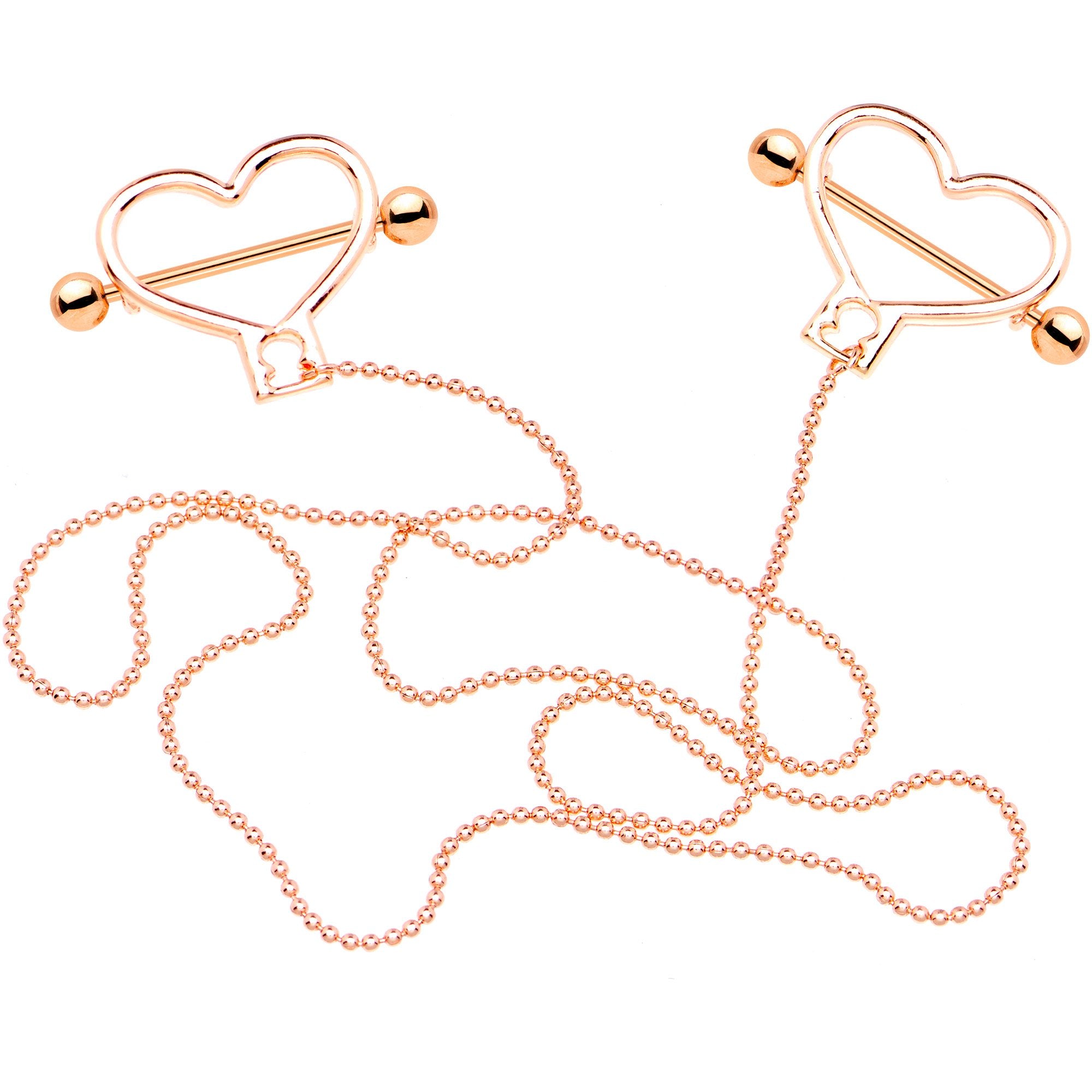 Rose Gold Tone Anodized Heart to Heart Dangle Nipple Chain