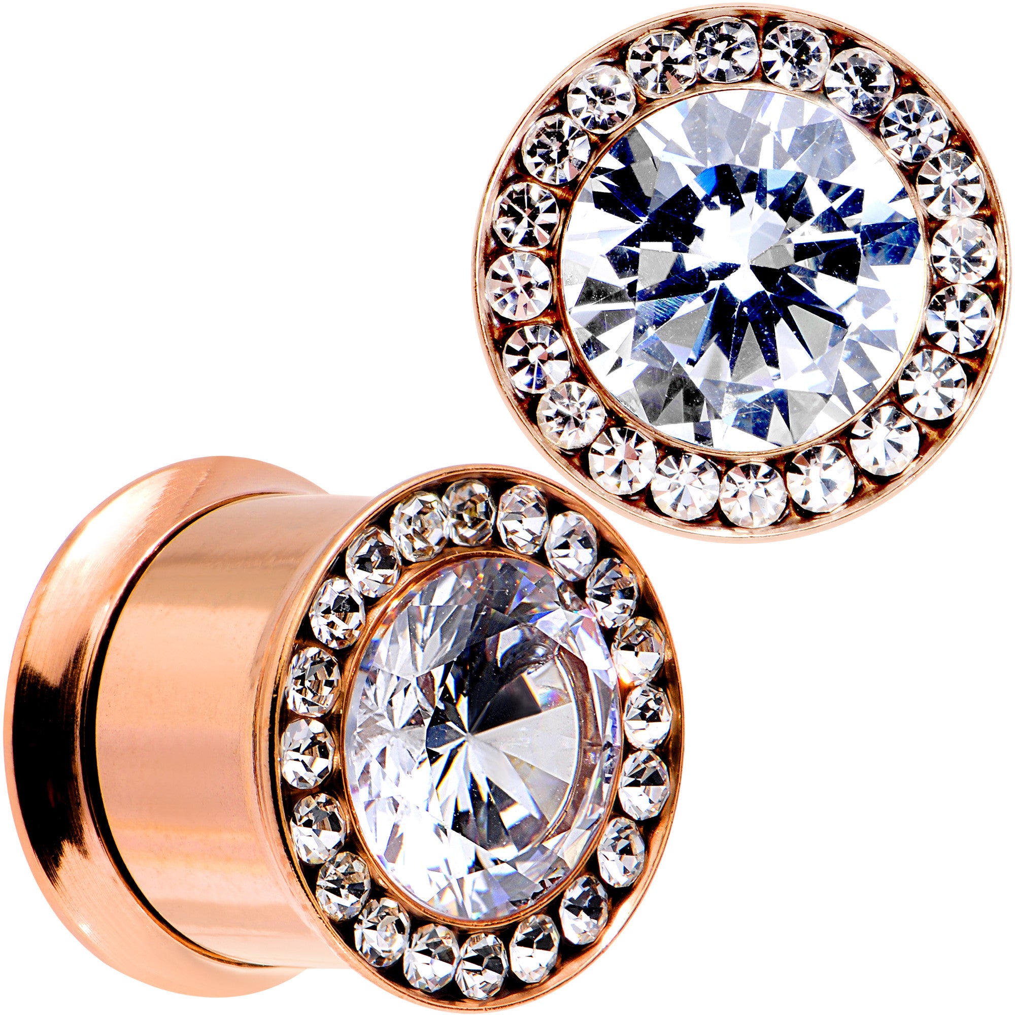 1/2 Clear CZ Gem Rose Gold PVD Goddess of Glam Screw Fit Plug Set