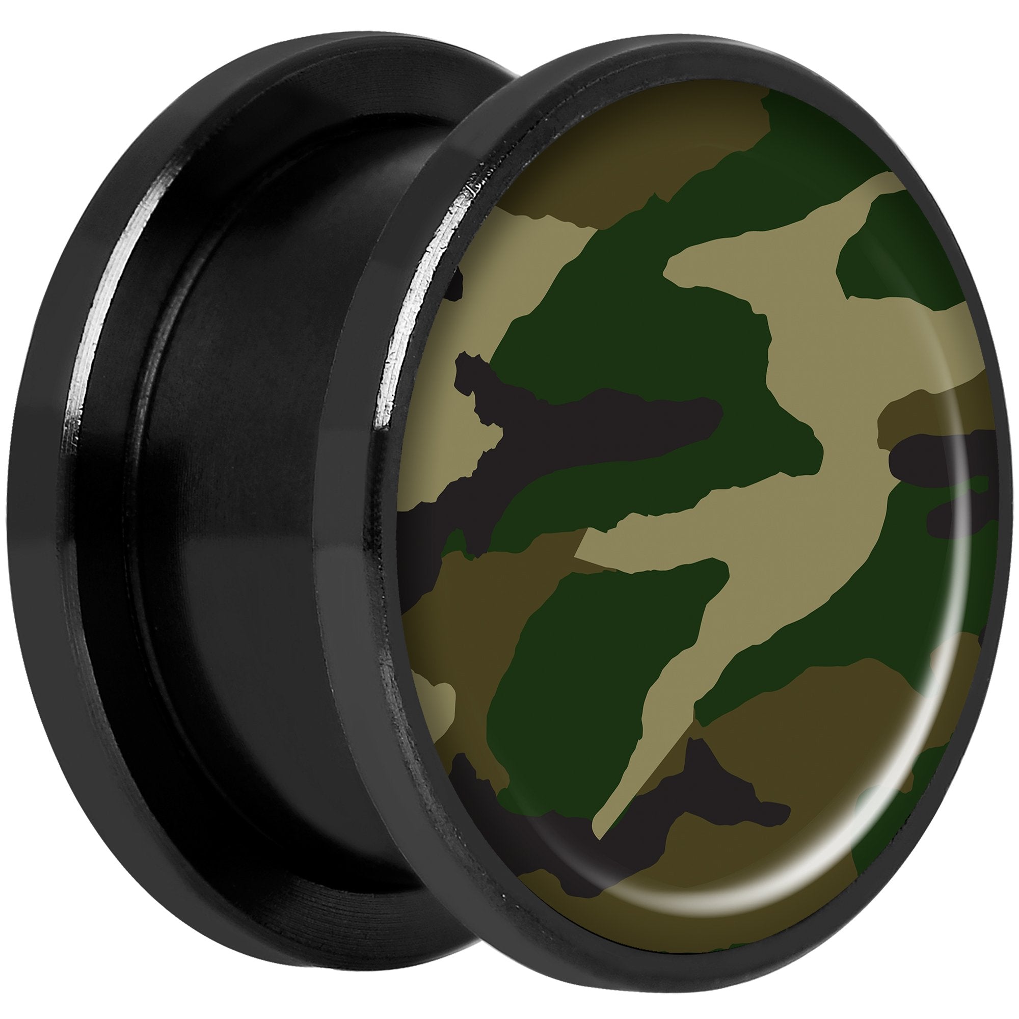 Woodland Camo Print Black Anodized Screw Fit Plug Set 5/8