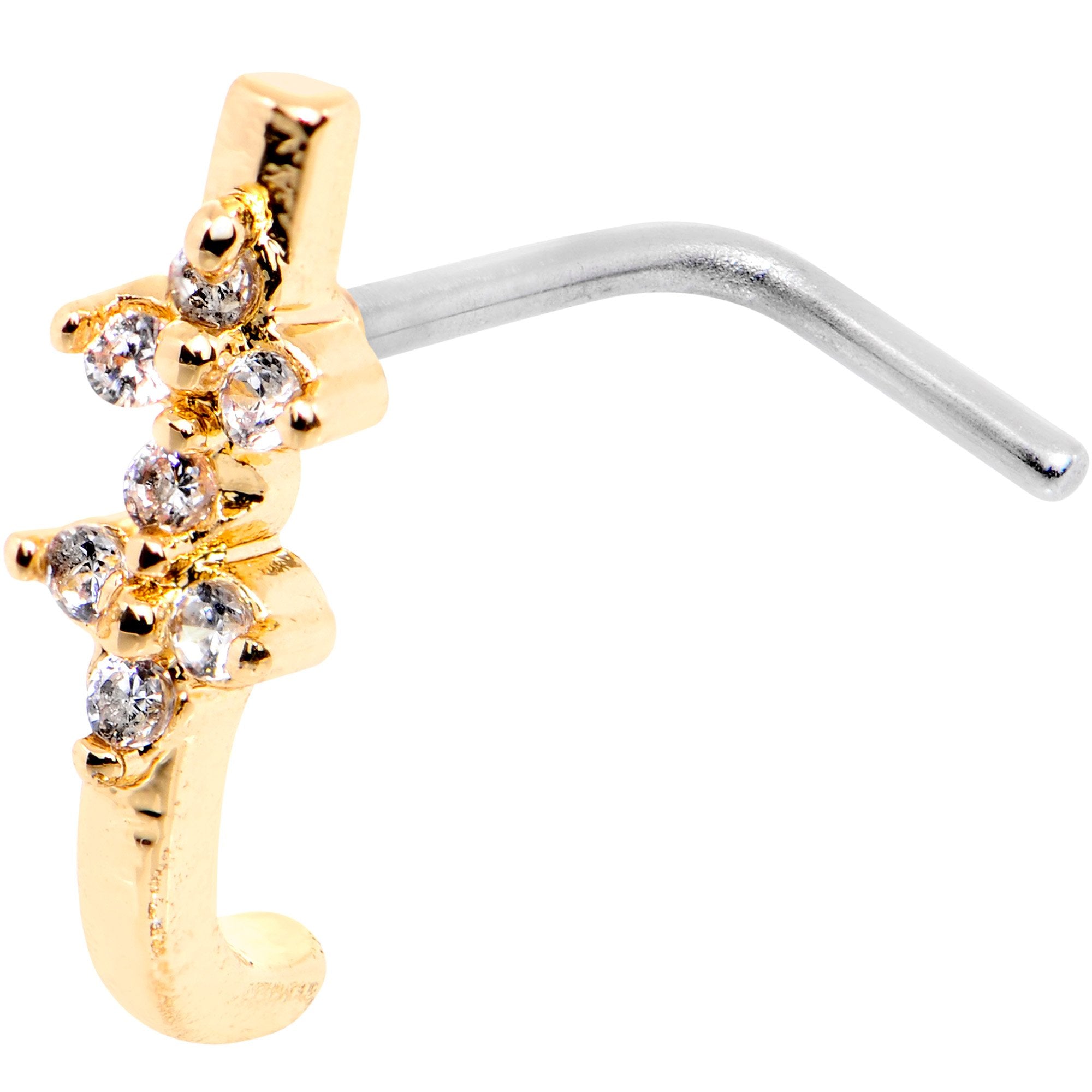 20G Clear CZ Gold Tone Bling Faux Hoop L Shaped Nose Ring