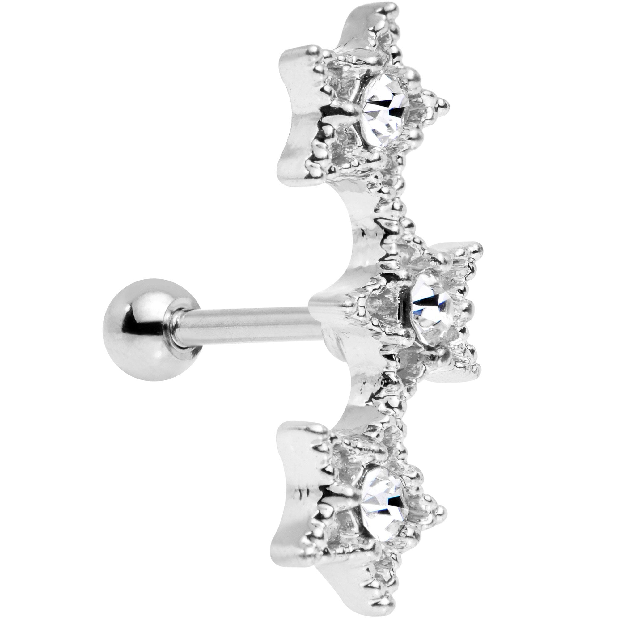 18G 1/4 Clear Gem Star Trio Cartilage Tragus Earring