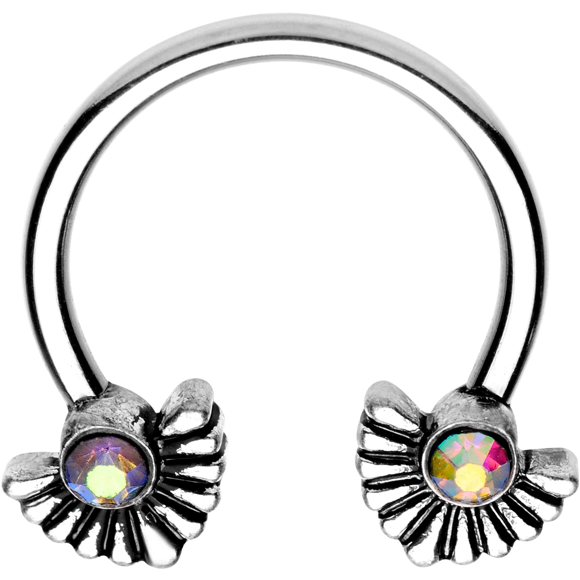 16G 3/8 Aurora Gem Japanese Fan Horseshoe Circular Barbell