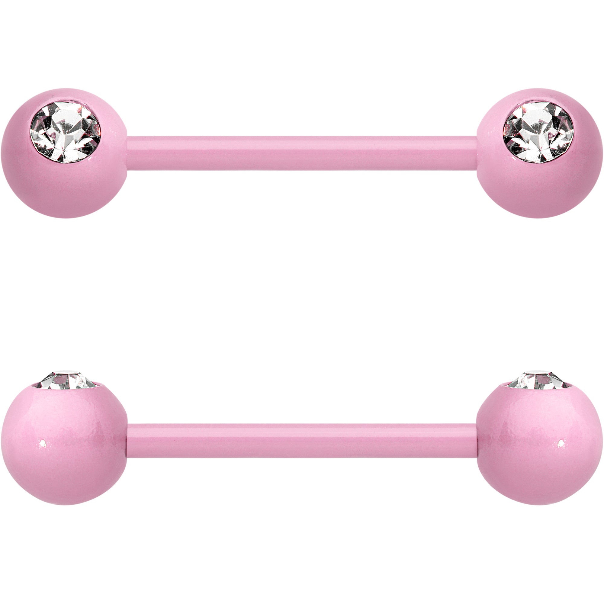 14G 5/8 Clear Gem Light Pink Acrylic Over Steel Nipple Barbell Set