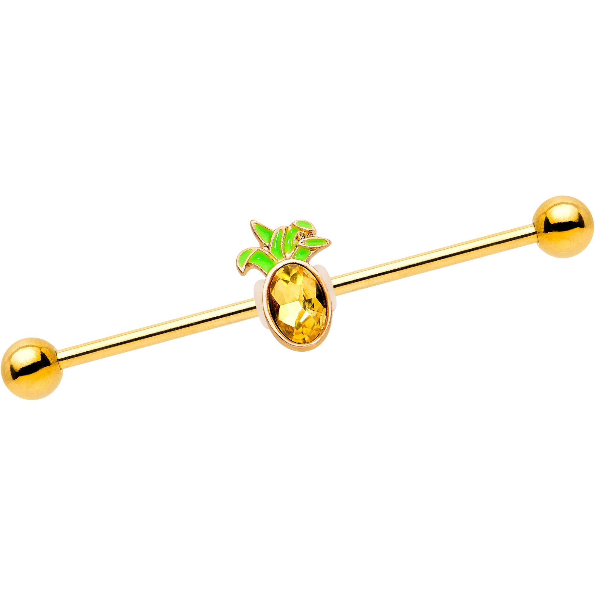 14G Orange Gem Gold PVD Juicy Pineapple Industrial Barbell 38mm