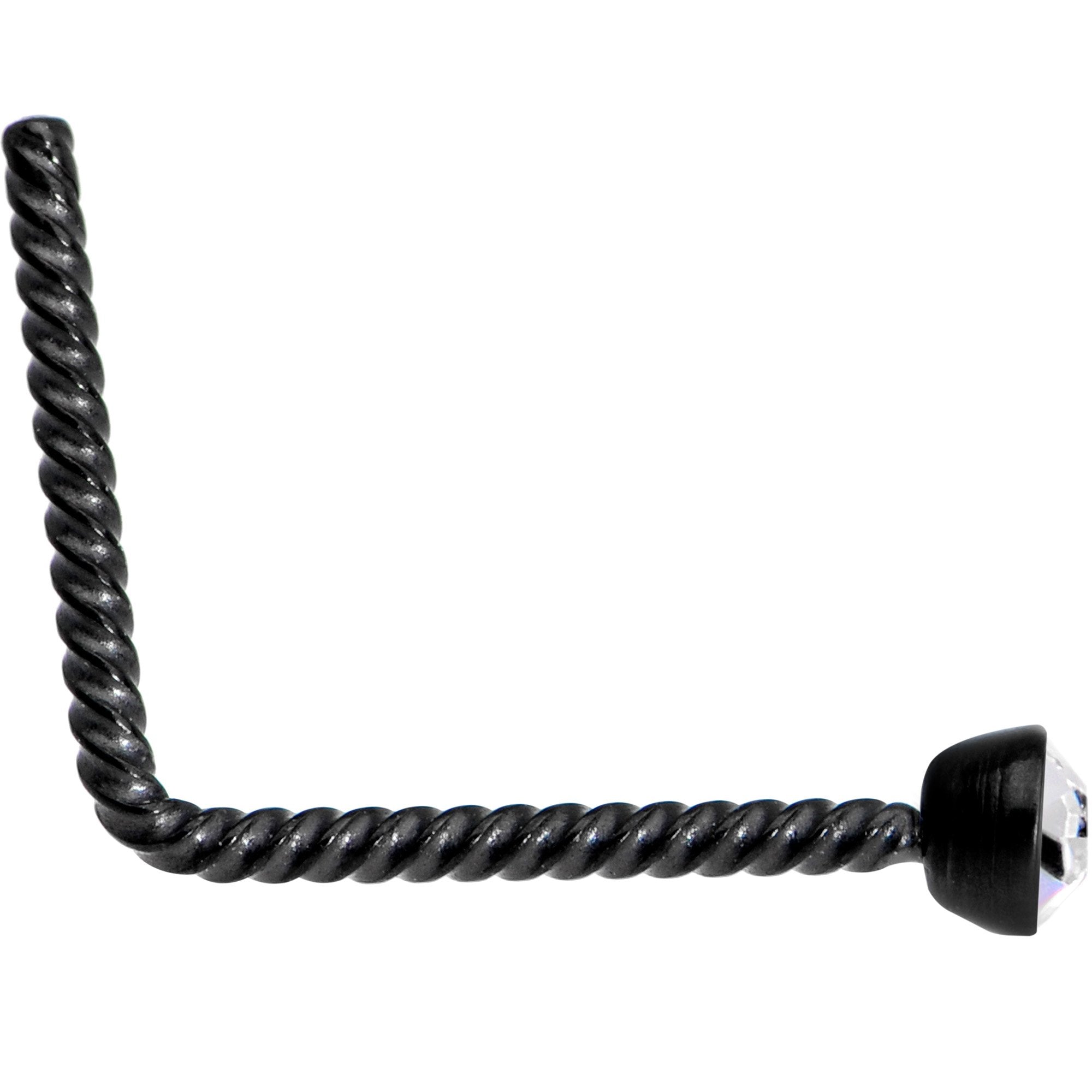 Clear 2mm Gem Inlay Black So Twisted L Shaped Nose Ring