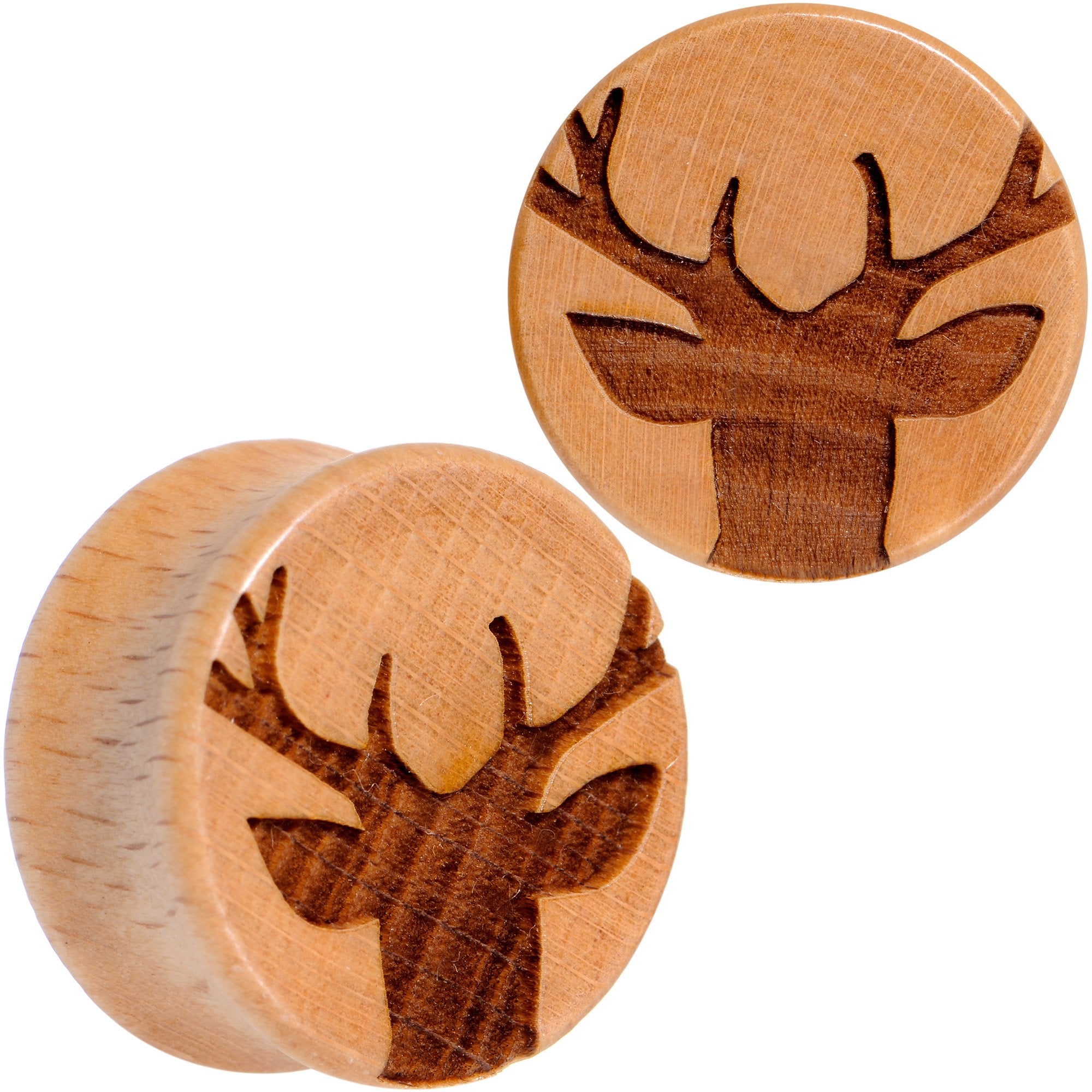 Organic Beechwood Holiday Antler Deer Saddle Plug Set Sizes 8mm to 25mm