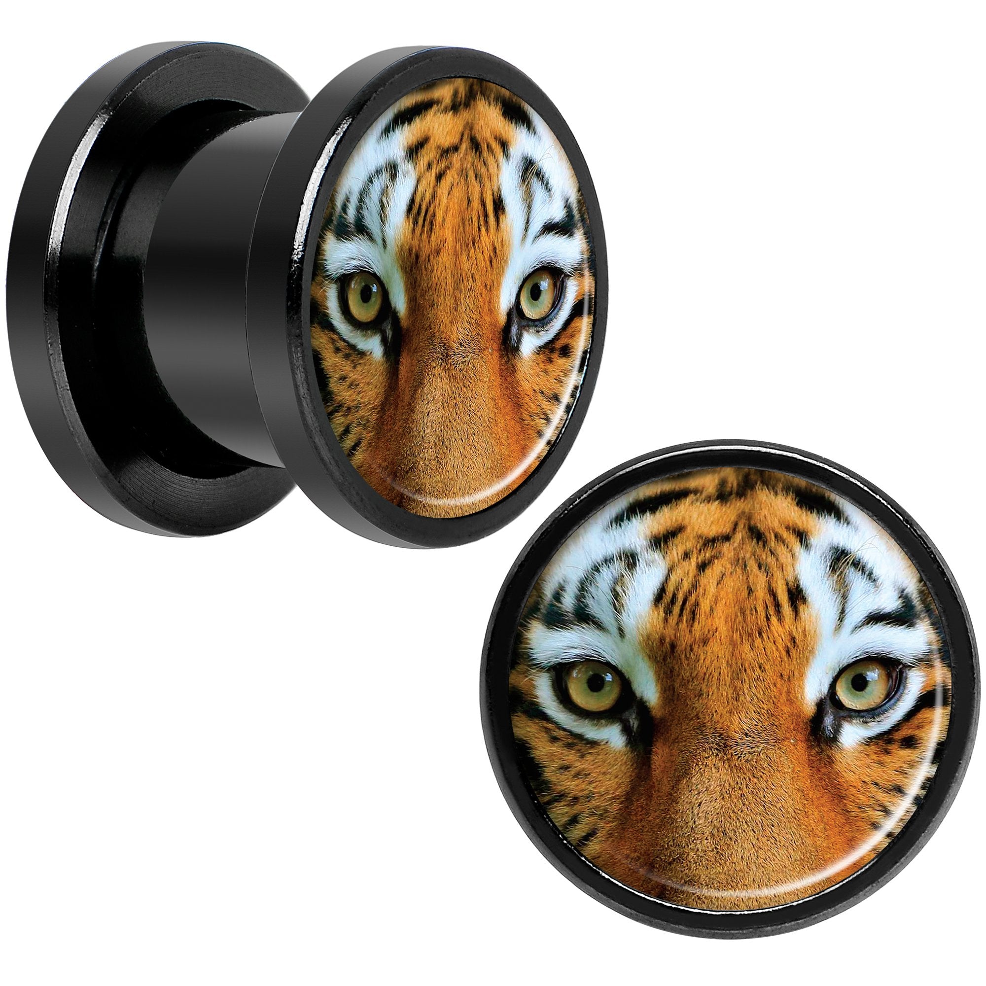 Full Color Tiger Eyes Black Anodized Screw Fit Plug Set 00G