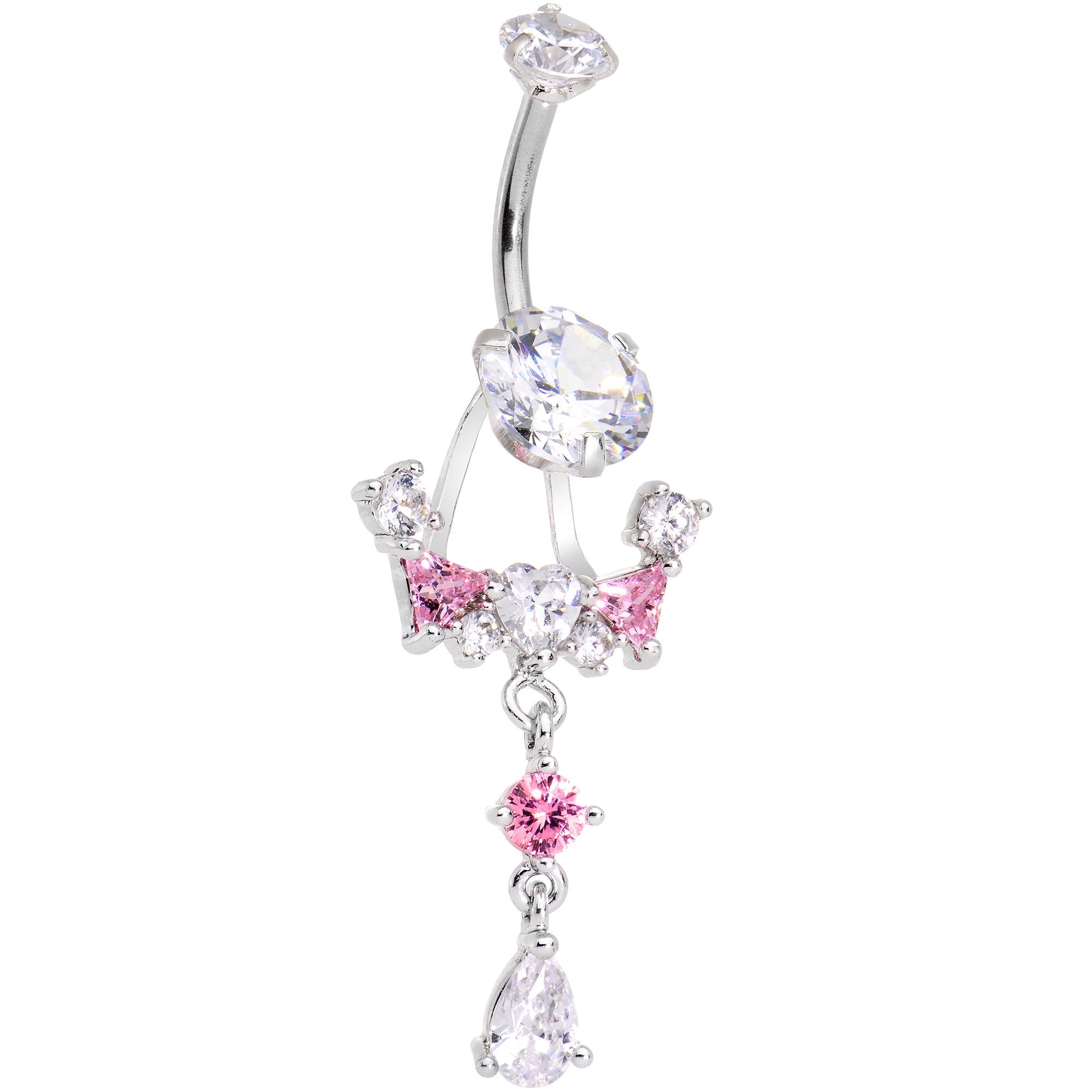 Clear Pink CZ Gem Alluring Elegance Dangle Belly Ring