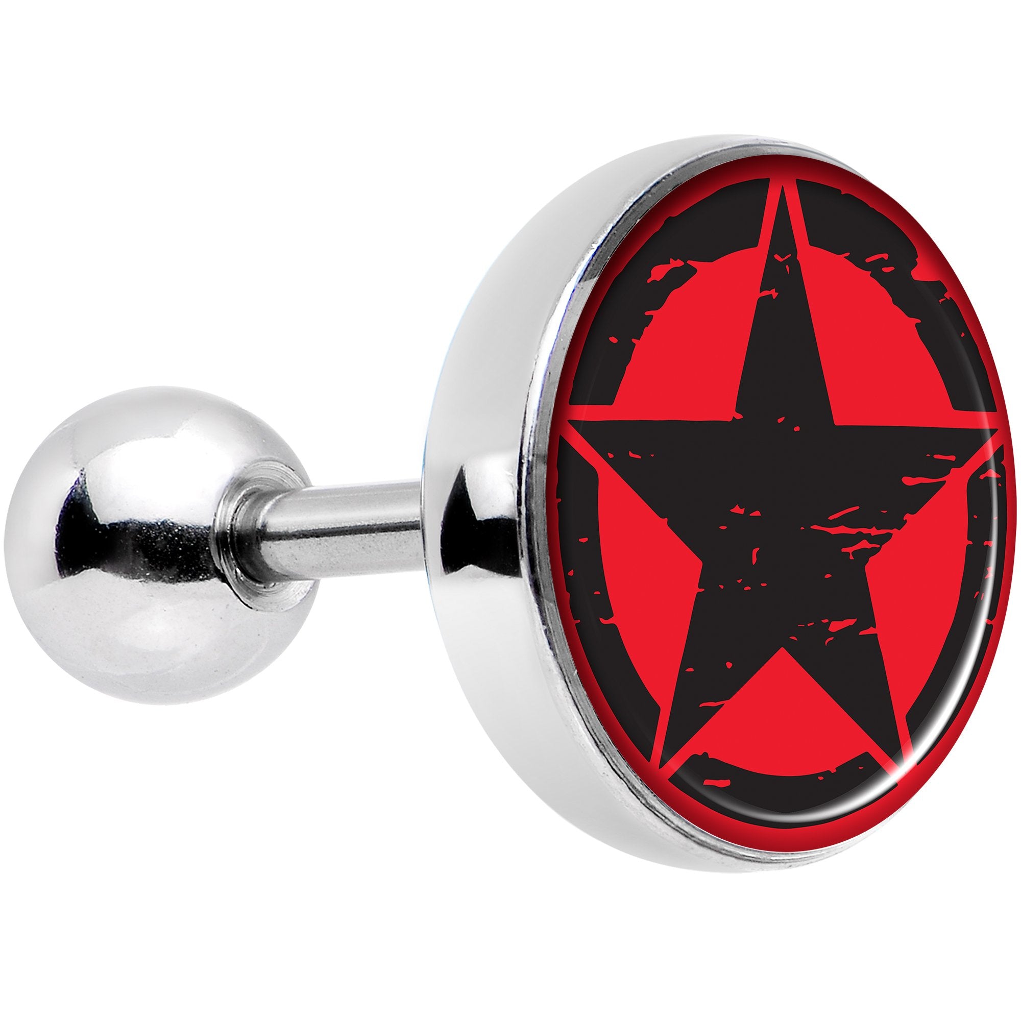 16G 1/4 Black Red Distressed Star Tragus Cartilage Earring