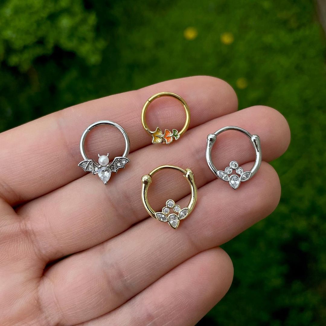 16G 3/8 Clear Gem Rose Gold Tone Anodized Classic Cluster Septum Clicker