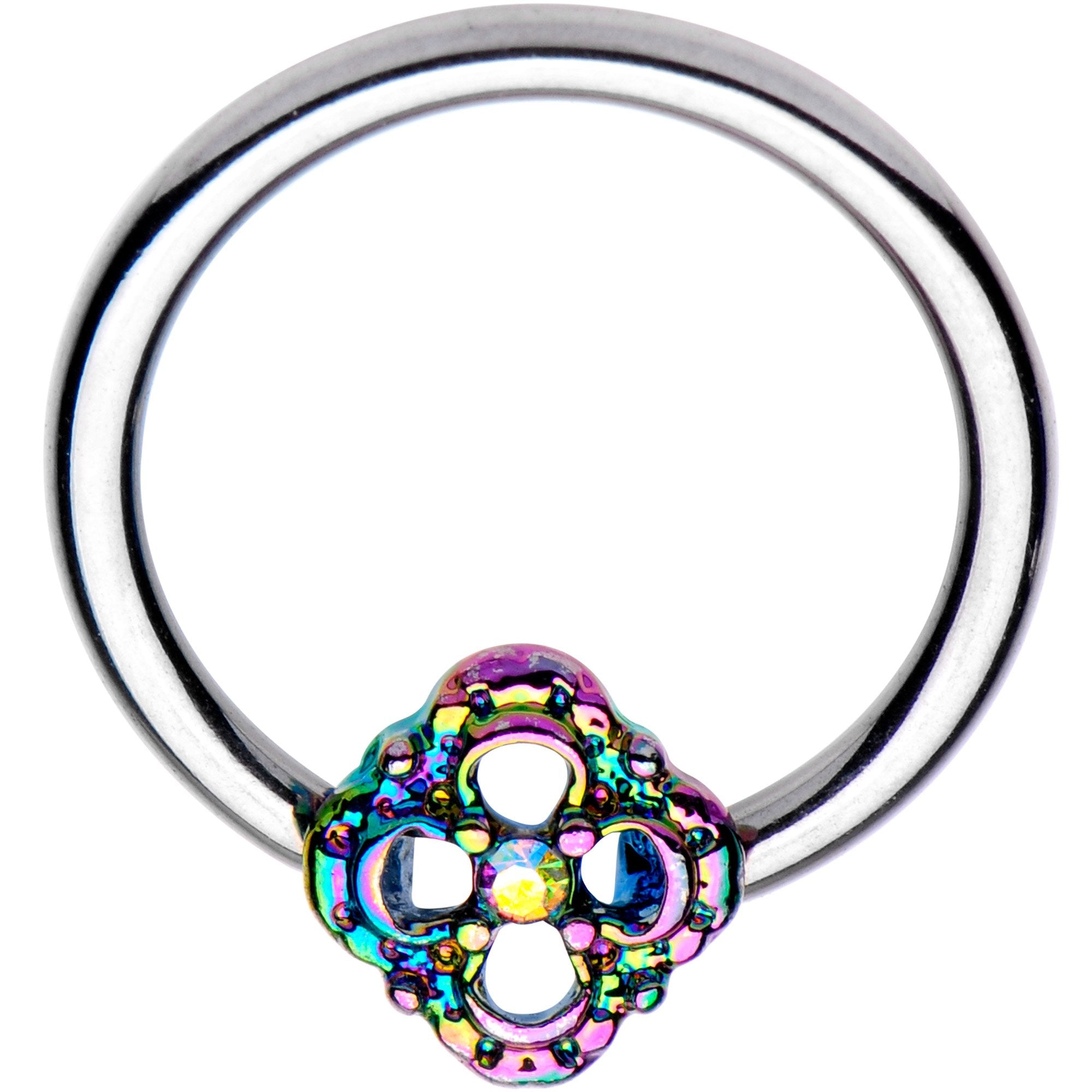16G 3/8 Iridescent Rainbow Flower BCR Captive Ring