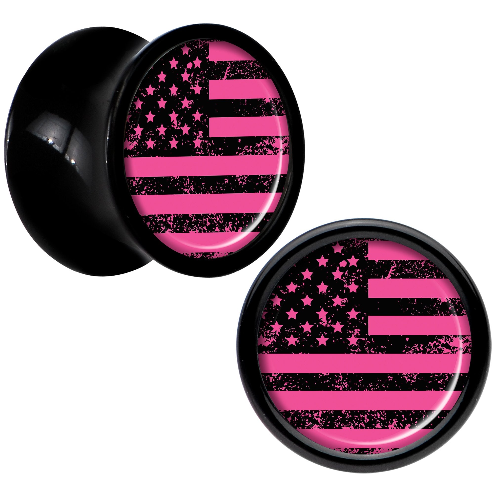 Black Acrylic Pink American Flag Saddle Plug Set 0G
