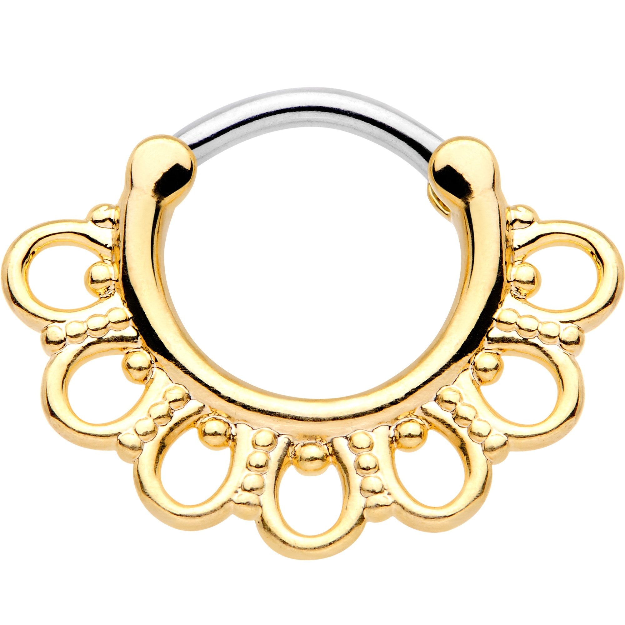 14G 5/16 Gold Tone Tribal Filigree Fan Septum Clicker