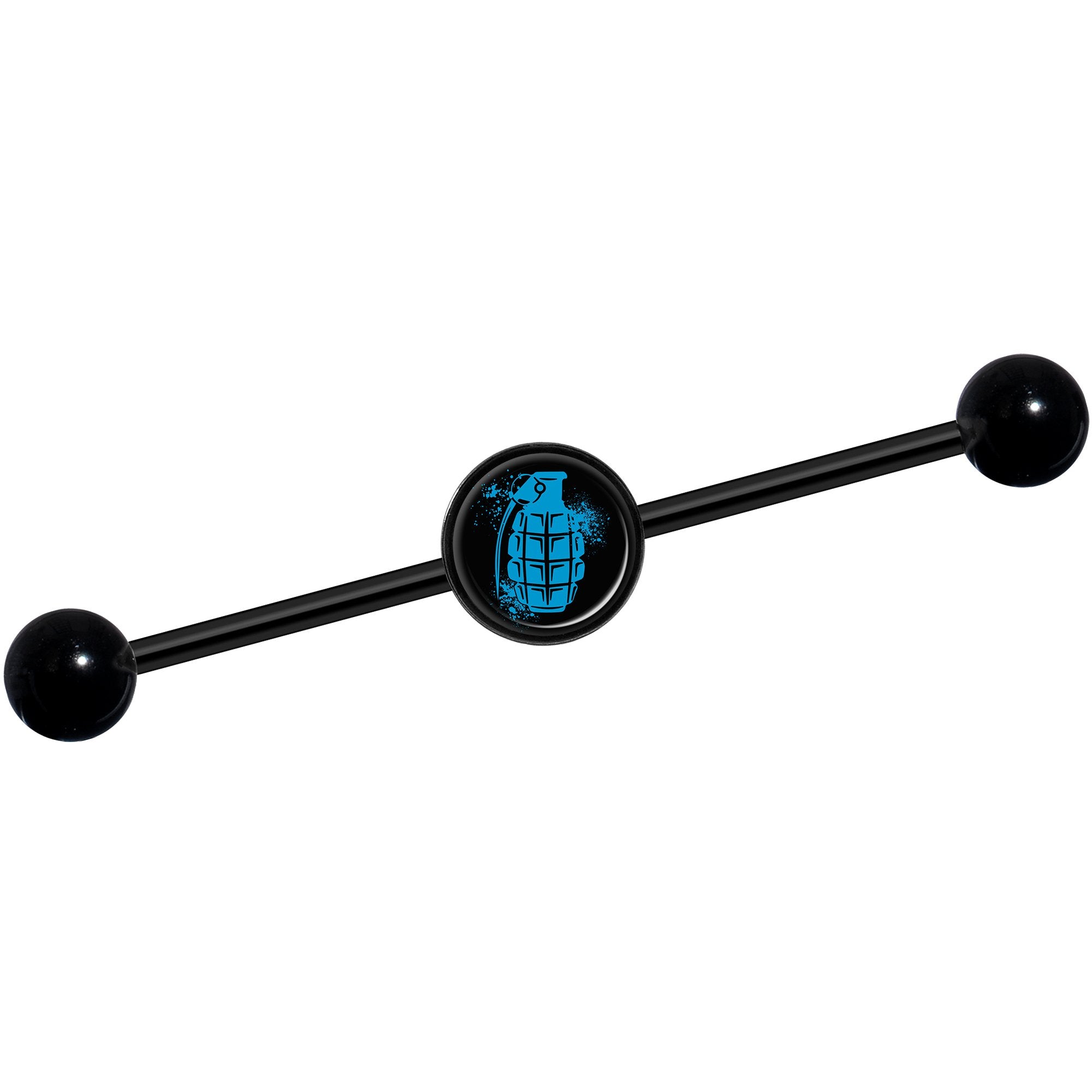 14G Blue Grenade Black Industrial Barbell 37mm