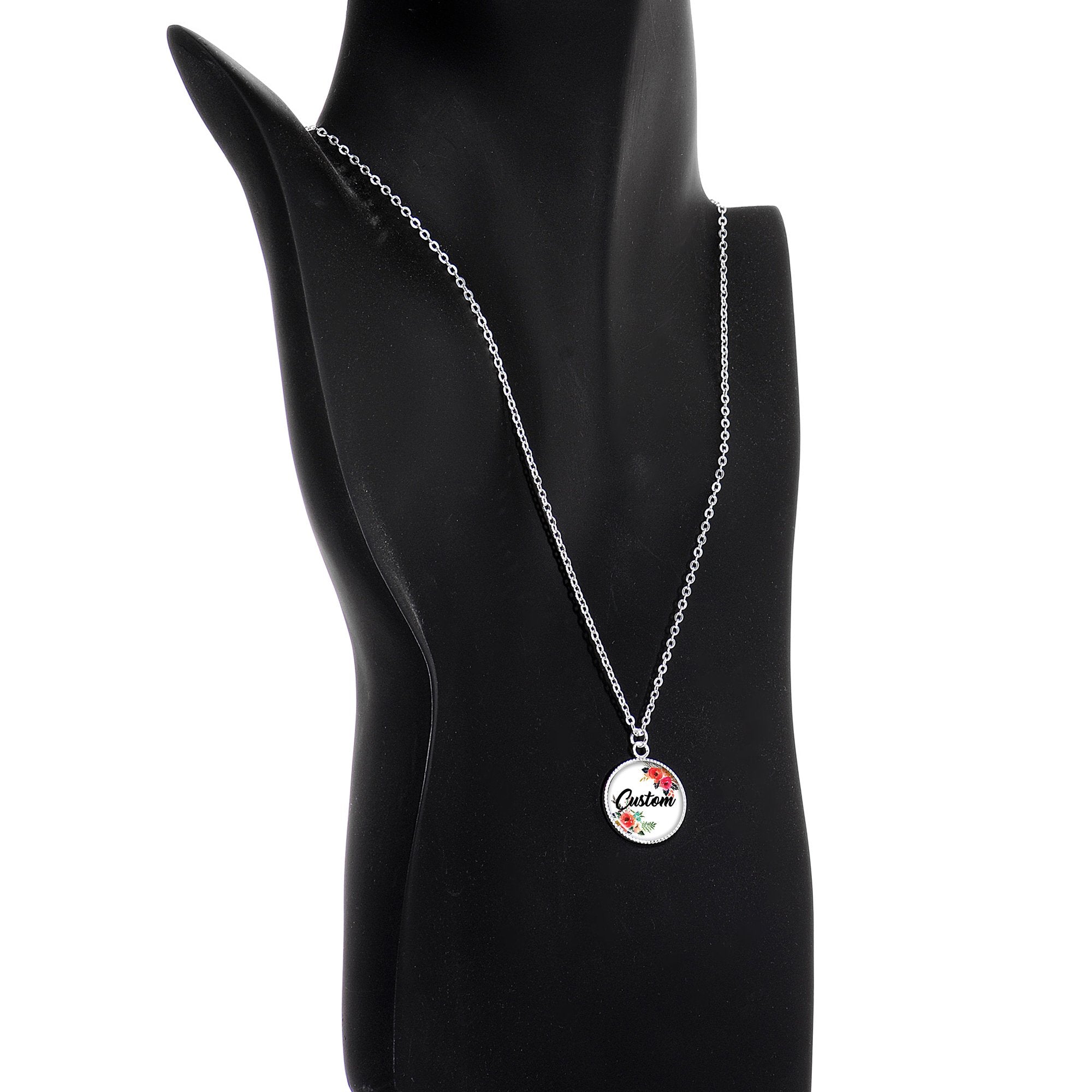 Custom Floral Personalized Name Silver Plated Chain Necklace